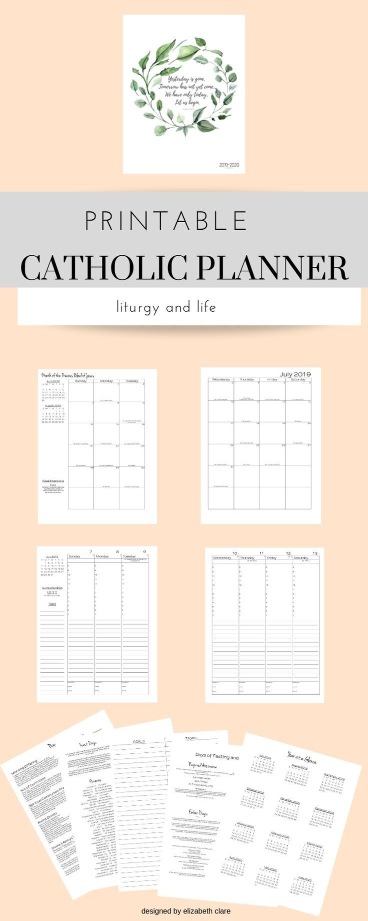 2019 - 2020 Catholic Planner Weekly Printable: Daily Planner-2020 Catholic Monthly Calendar Printable