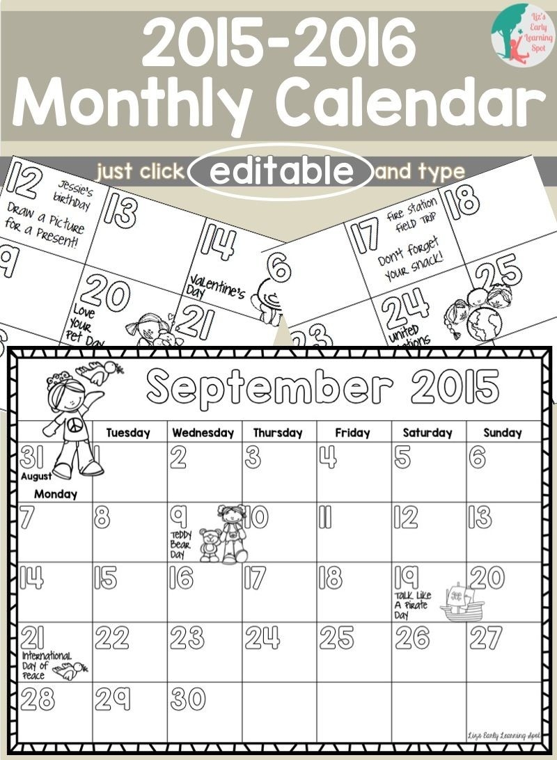 2019-2020 Monthly Calendar For Kids (Editable) - Free-Monthly Calendar Topics 2020