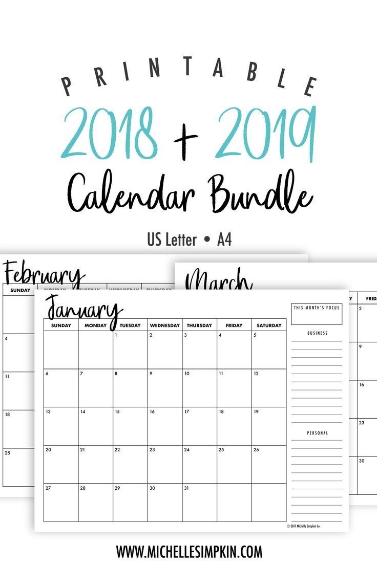 2019 &amp; 2020 Printable Monthly Calendars Bundle • Landscape-2020 Free Monthly Printable Calendar Monday Thru Friday