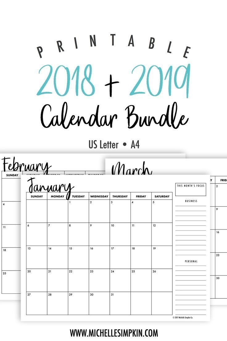2019 &amp; 2020 Printable Monthly Calendars Bundle • Landscape-A3 Monthly Planner Printable Template 2020 June July August