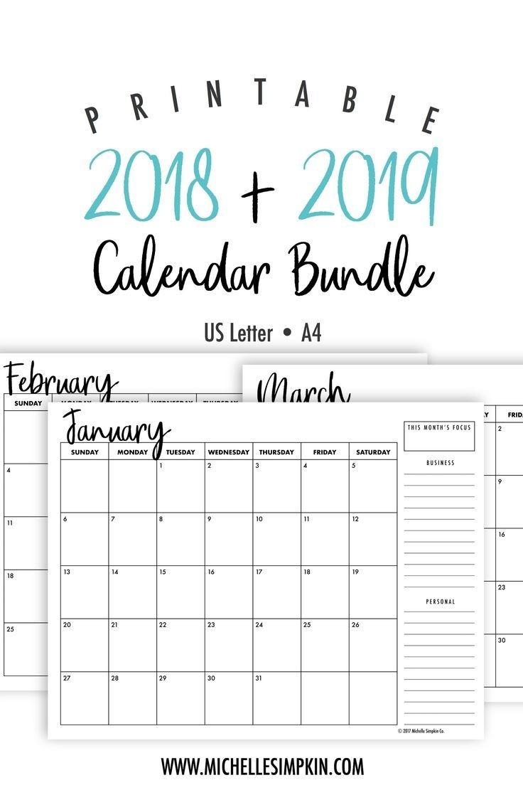 2019 &amp; 2020 Printable Monthly Calendars Bundle • Landscape-Download Free Two Page Monthly Calendar 2020