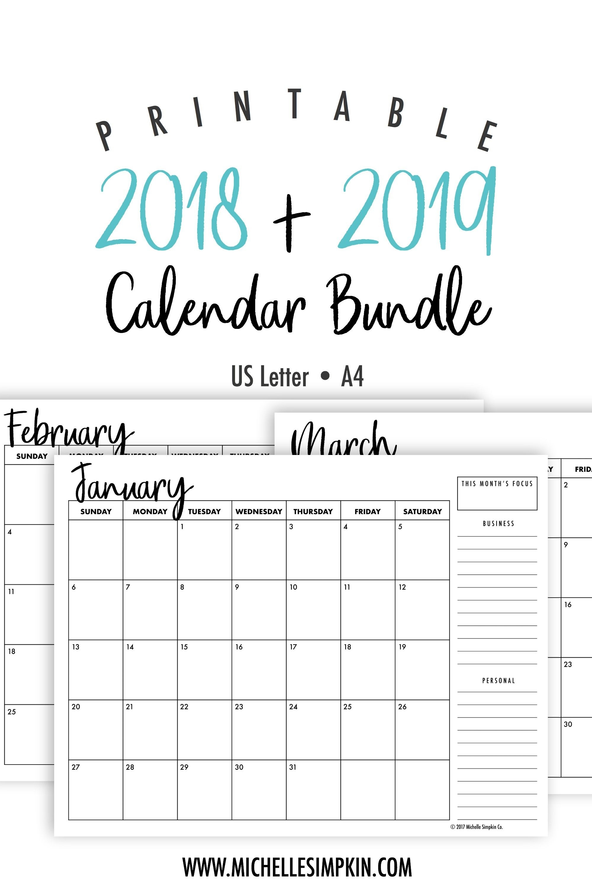 2019 &amp; 2020 Printable Monthly Calendars Bundle • Landscape-Free Bills Pay Calendar 2020 Printable Monthly