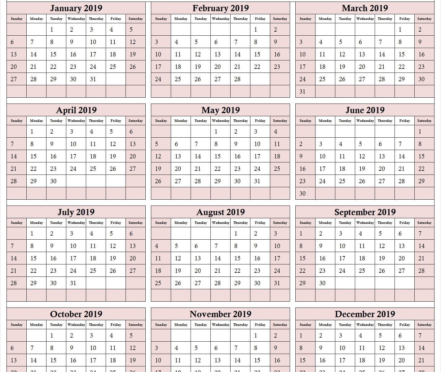 2019 Attendance Calendar Template | Printable Paper Sheets-Attendance Calendar Template Free