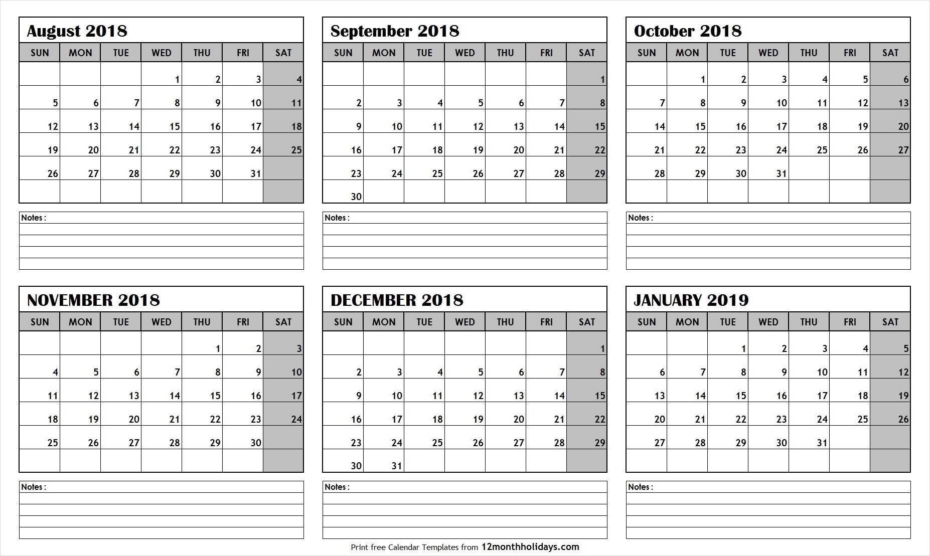 2019 Calendar 6 Month • Printable Blank Calendar Template-Calendar Blanks 6 Months