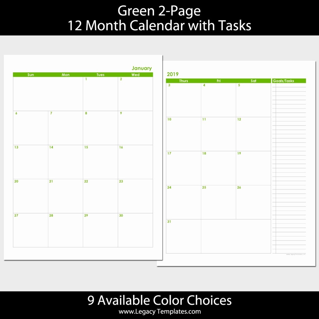 2019 Calendar 8.5X11 Printable 2019 12 Month 2 Page Calendar-Free 2 Page Calander Templates