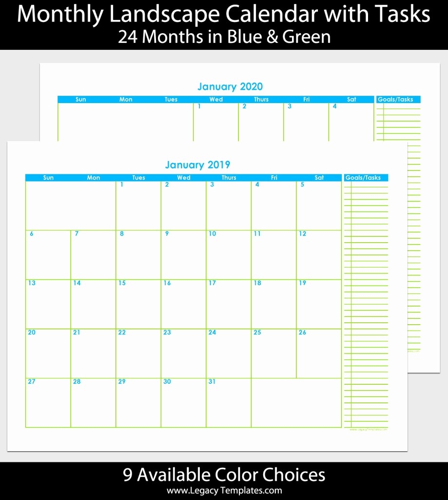 2019 Calendar 8.5X11 Printable 2019 2020 24 Month Landscape-2020 Printable Monthly Calendar 8 X 11