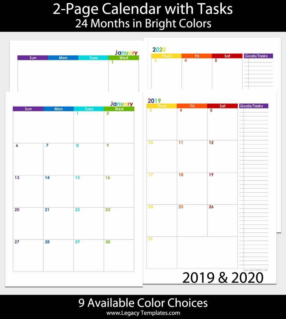2019 Calendar 8.5X11 Printable 2019 2020 24 Months 2 Page-2 Page Calendar Template 2020