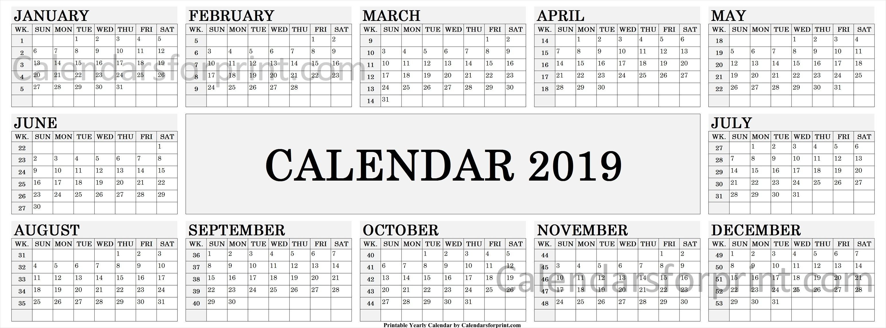 2019 Calendar By Week | Calendar 2019 With Week Numbers-Blank Calendar With Week Numbers