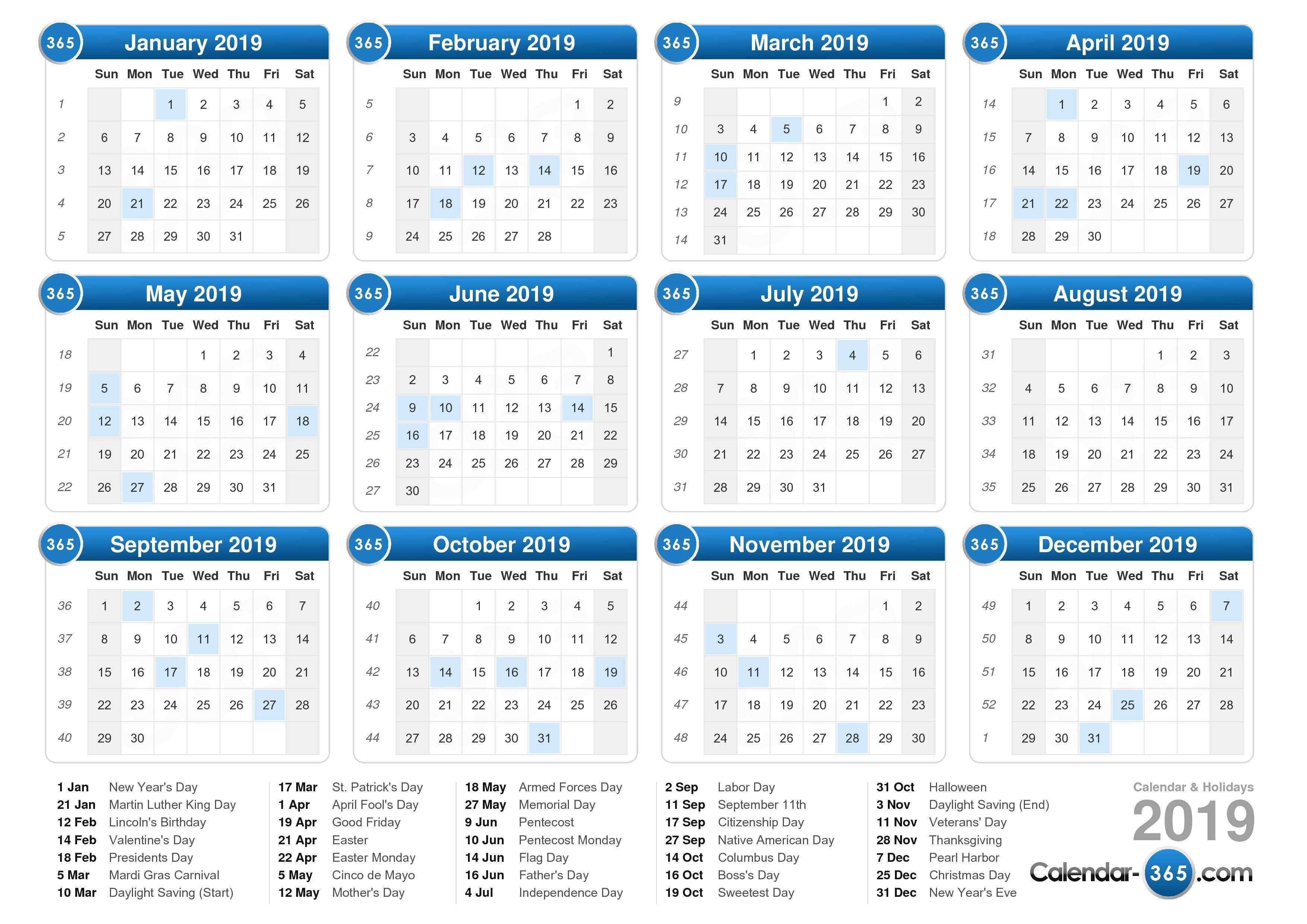 2019 Calendar-Printable Usa 2020 Calendar With Holidays