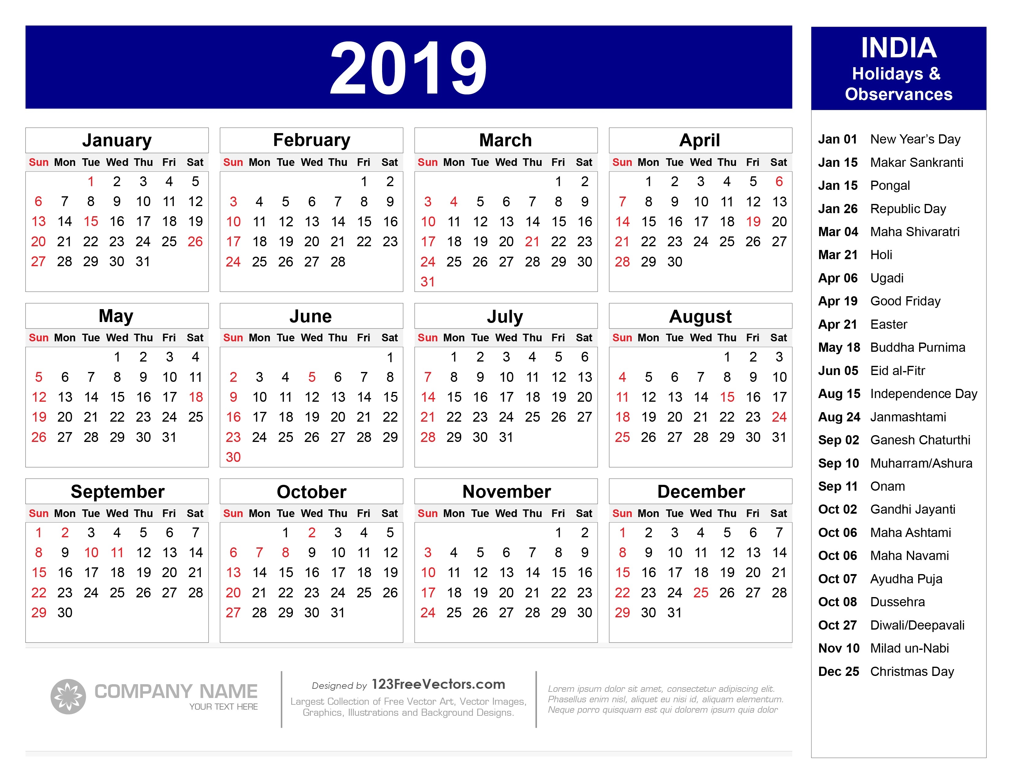 2019 Calendar With Indian Holidays Pdf-Printable 2020 Holidays India