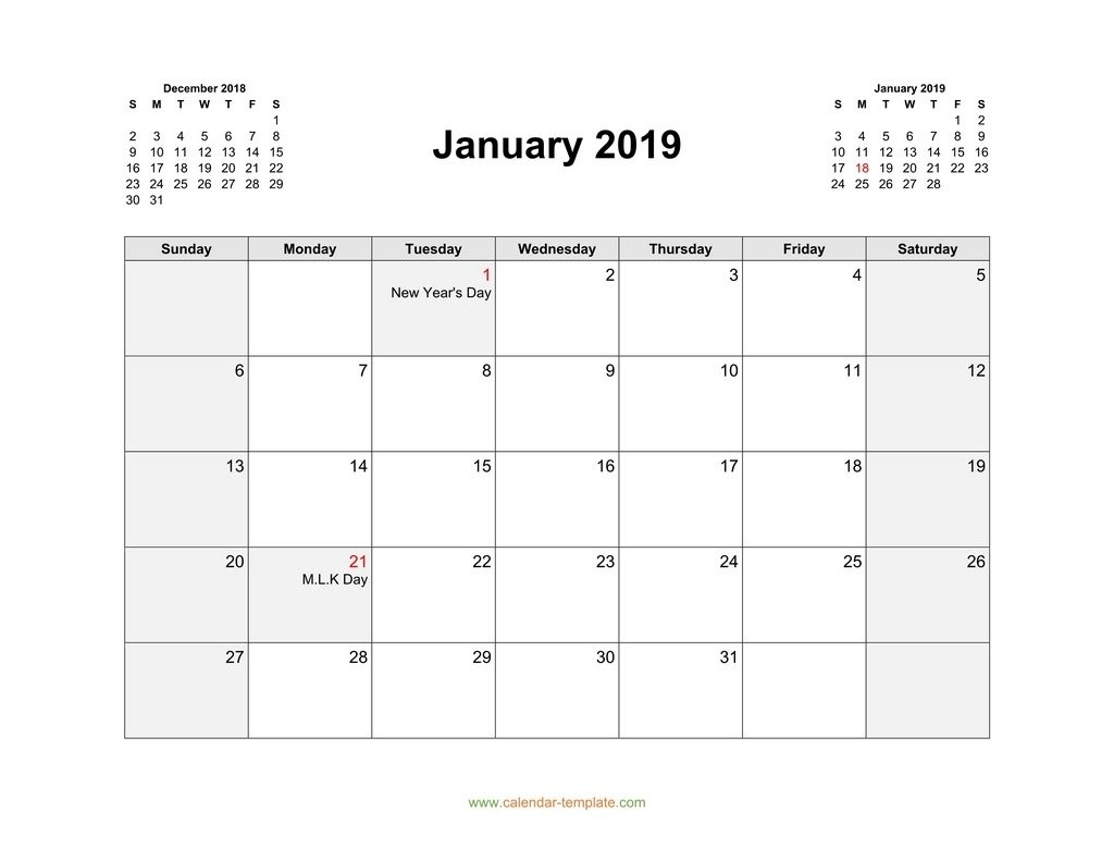 2019 Calendar With Previous And Next Month (Top)-Monthly Calandar Template Start From Sunday