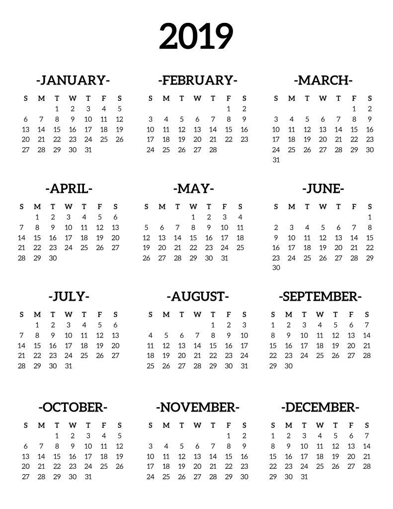2019-Desk-Calendar-One-Page | Kalendár-Free Monthly Holiday Themed Calendar Printable 2020-2020