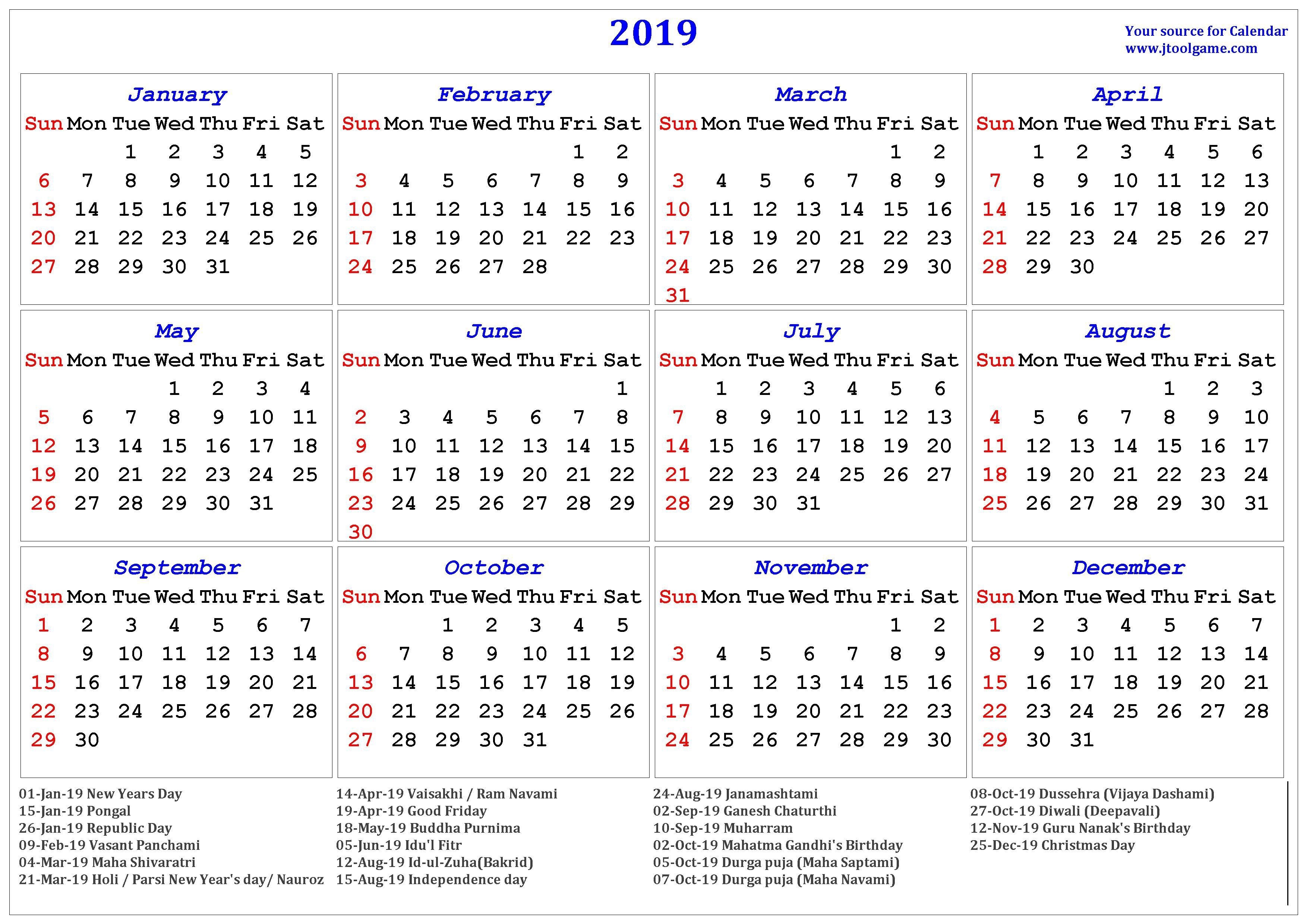 2019 Hindu Calendar With Tithi | Tyohar, Holidays, Festivals-Gujarati Calendar 2020 January