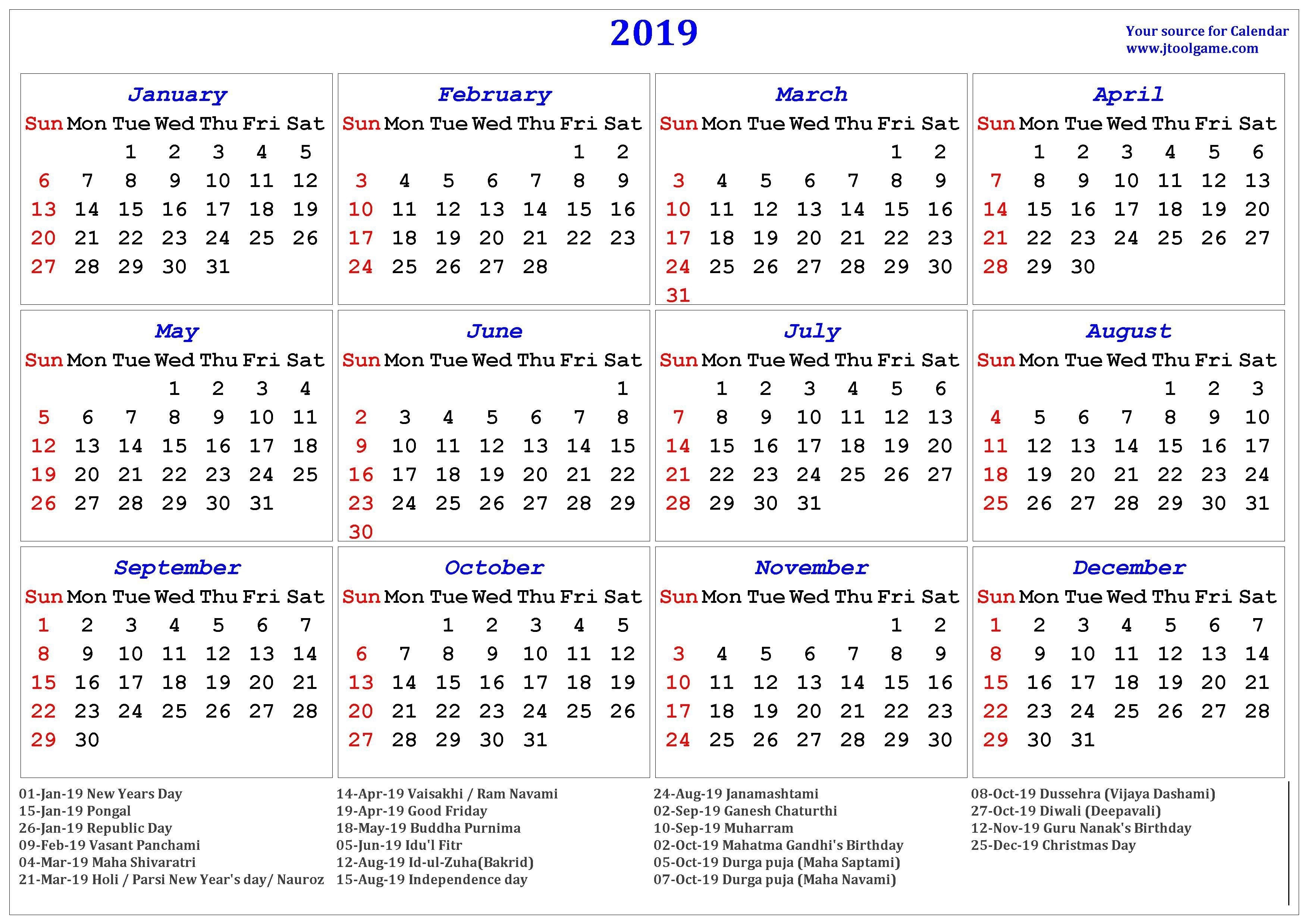2019 Hindu Calendar With Tithi | Tyohar, Holidays, Festivals-January 2020 Hindu Calendar