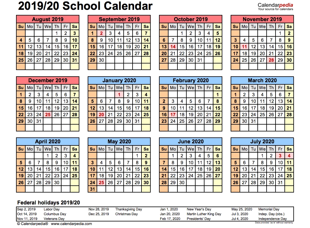 2019 School Calendar Printable | Academic 2019/2020-2020 Printable Calendar With School Holidays
