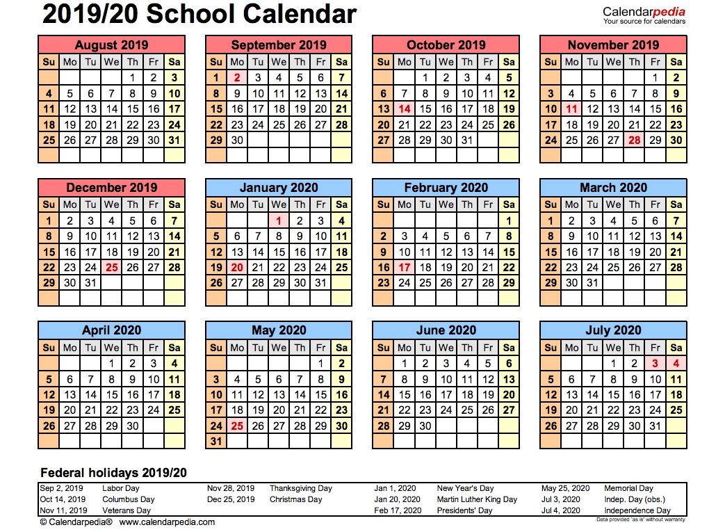 2019 School Calendar Printable | Academic 2019/2020-January 2020 School Calendar