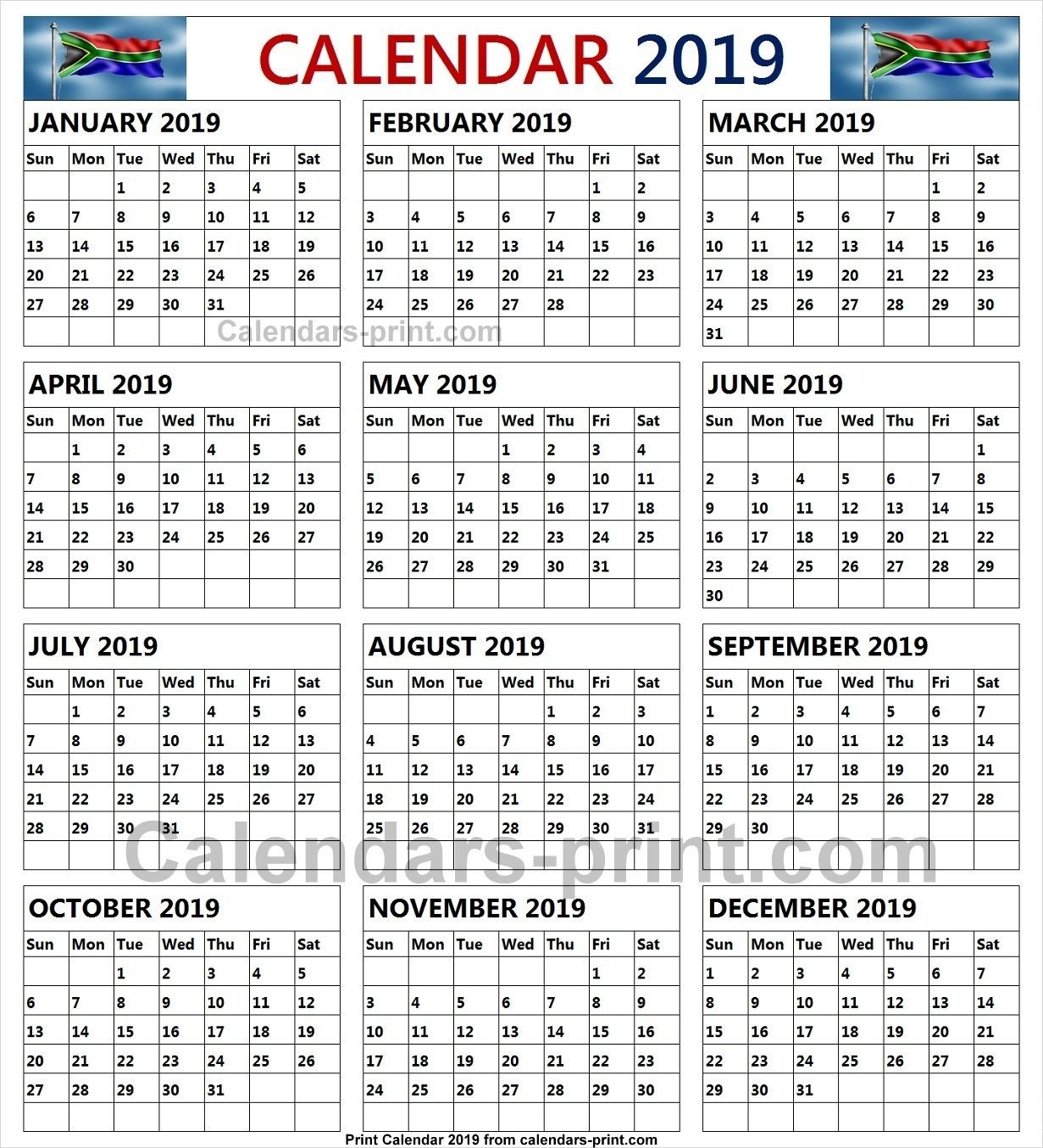 2019 South African Calendar With Public Holidays | 2019-Calendar 2020 With Holidays South Africa