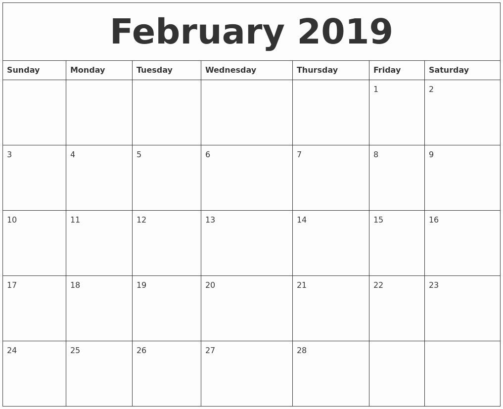 2019 Uk February Template Monthly Printable::february 2019-Uk Monthly Calendar Template