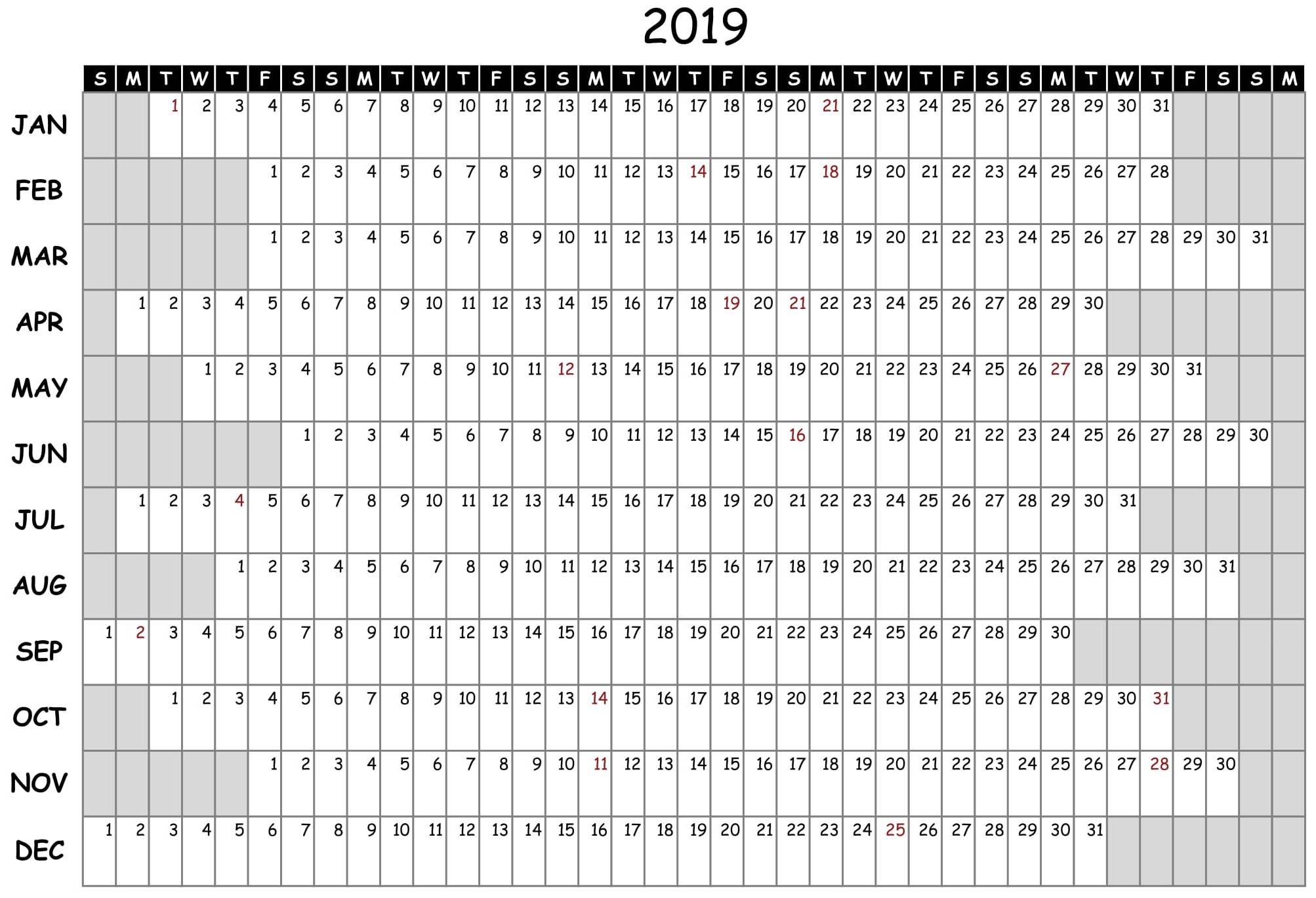 2019 Yearly Attendance Calendar Template – Free Calendar-Attendance Calendar Template Free
