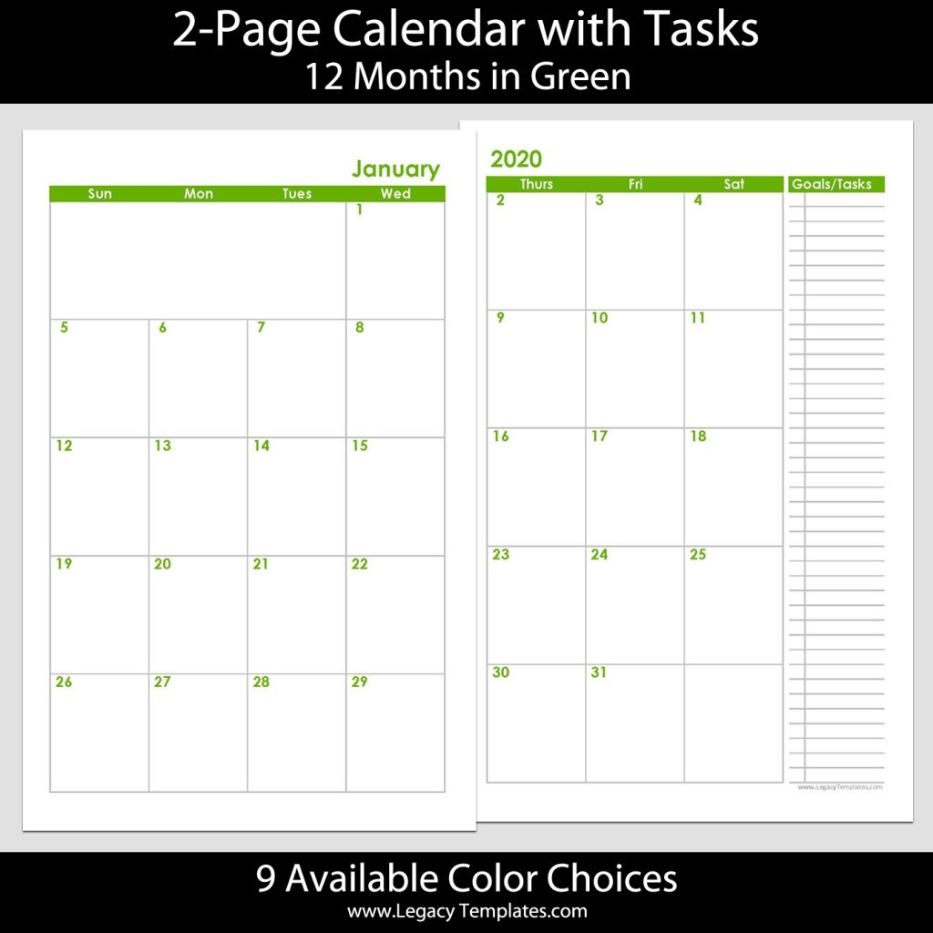 2020 12-Months 2-Page Calendar – 5.5 X 8.5 | Legacy Templates-2020 2 Page Monthly Calendar Printable