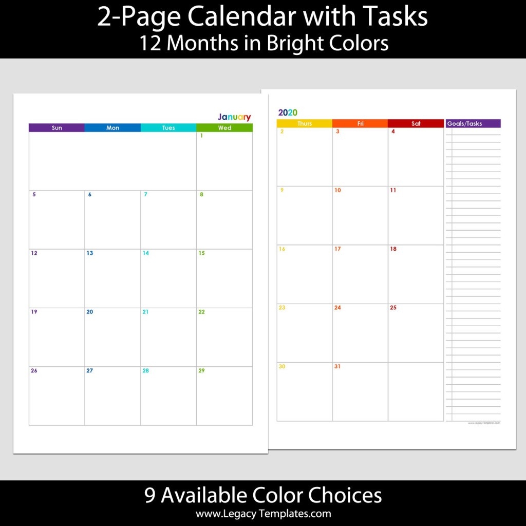 2020 12-Months 2-Page Calendar – A4 | Legacy Templates-2020 Monthly 2 Page Calendar