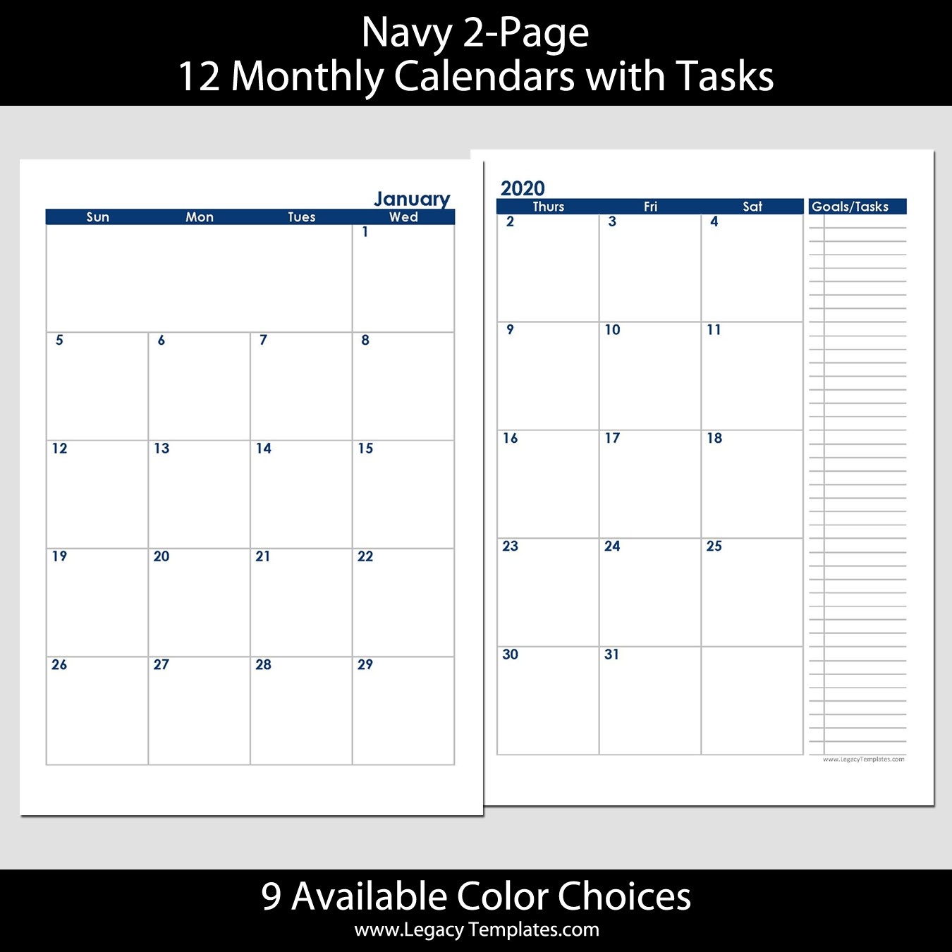 2020 12-Months 2-Page Calendar – A5 | Legacy Templates-2 Page Calendar Template 2020