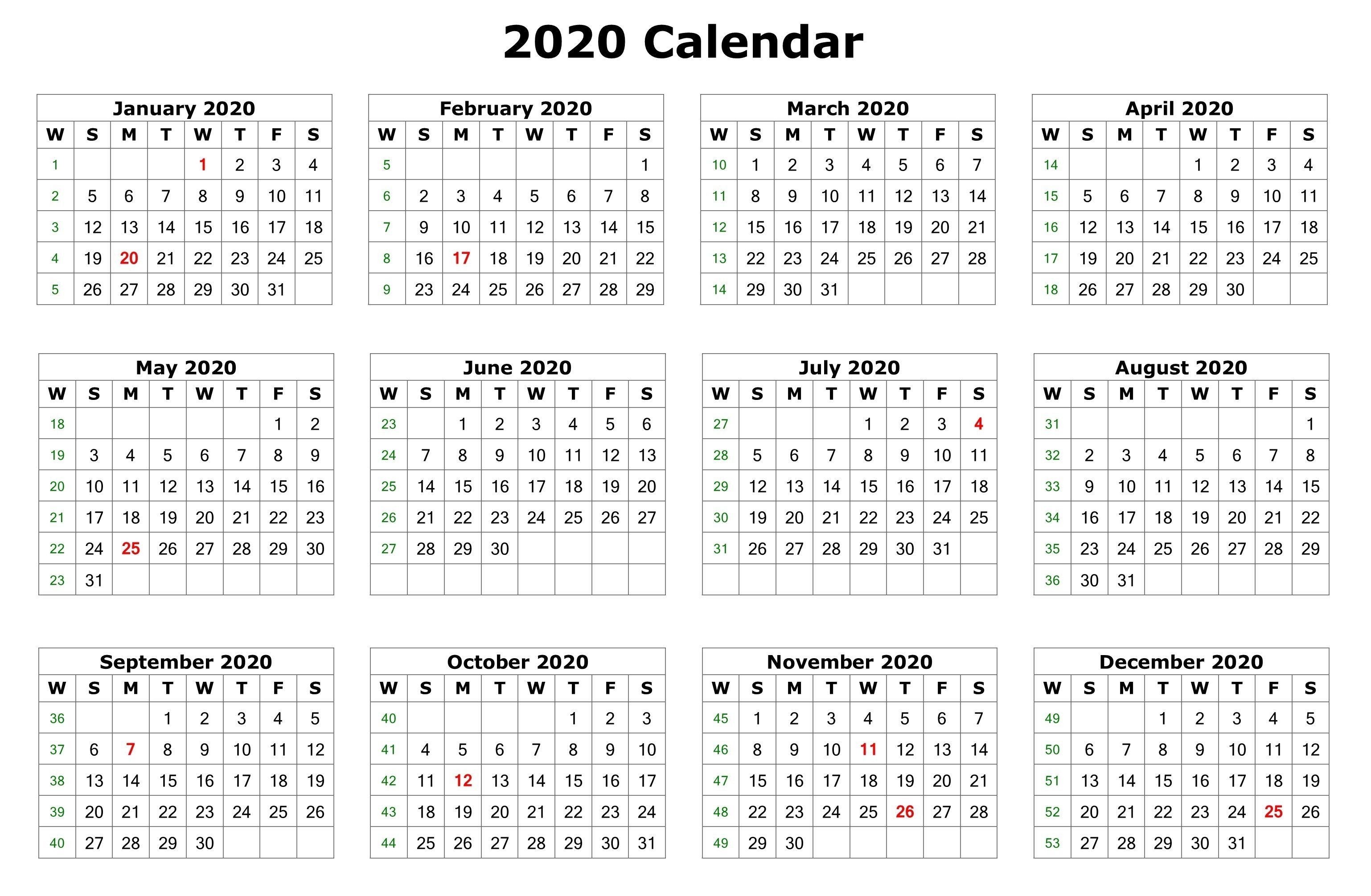 2020 12 Months Calendar Printable | 2020 Calendars-12 Month Blank Calendar 2020 Printable