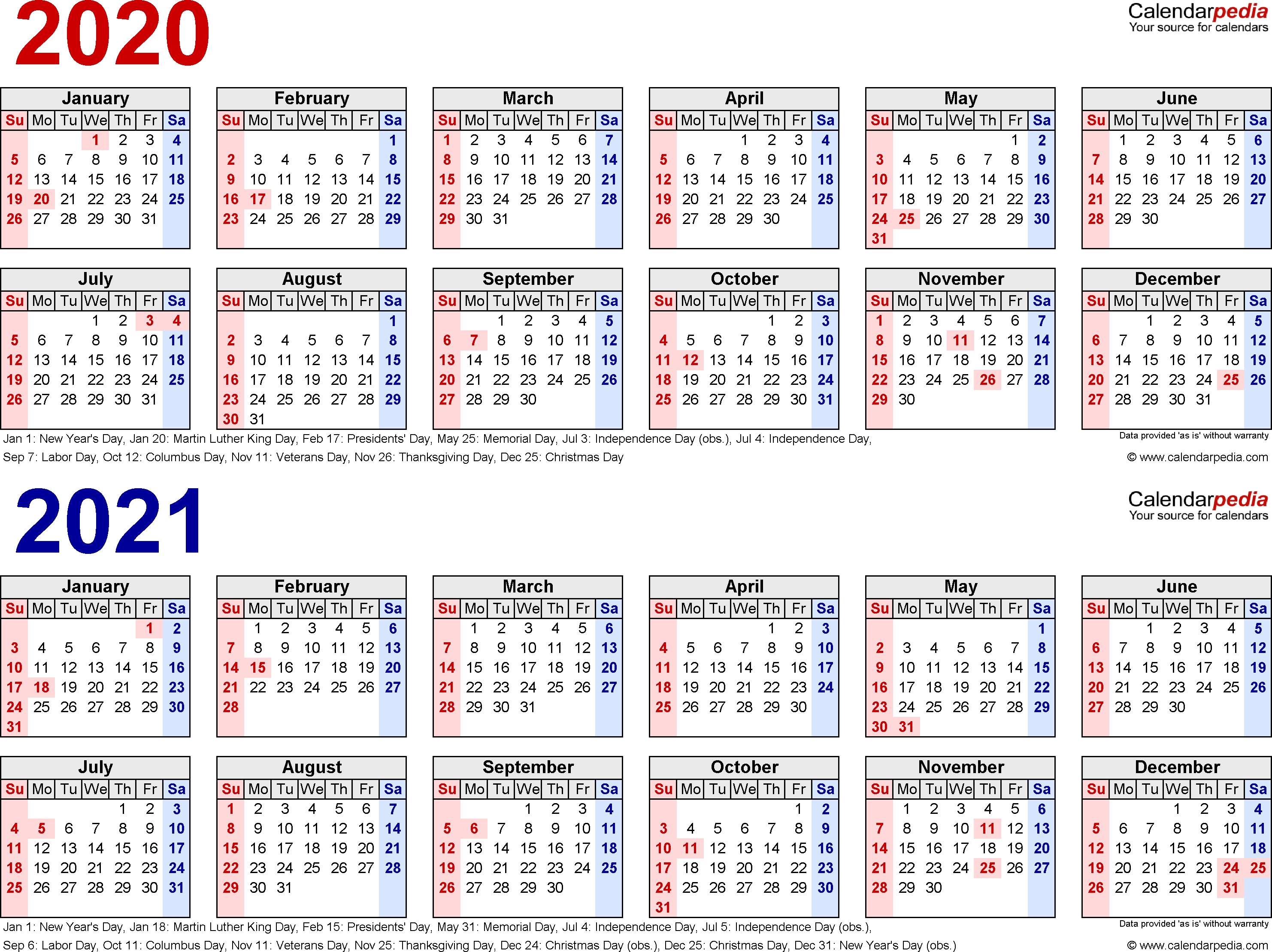 2020-2021 Calendar - Free Printable Two-Year Word Calendars-2020 Calendar Labs Template