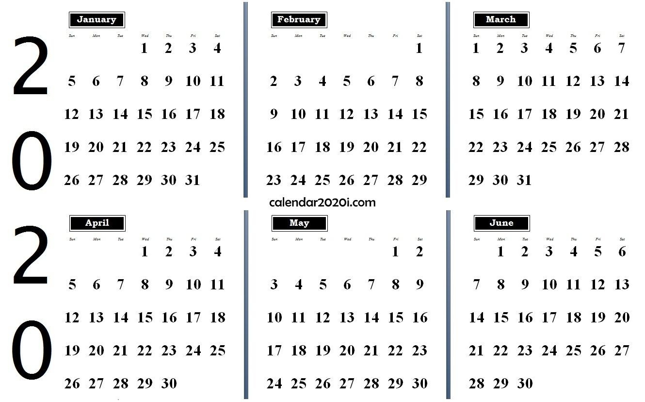 2020 6 Months Calendar From January To June | 2020 Calendars-6 Month Calendar Template 2020