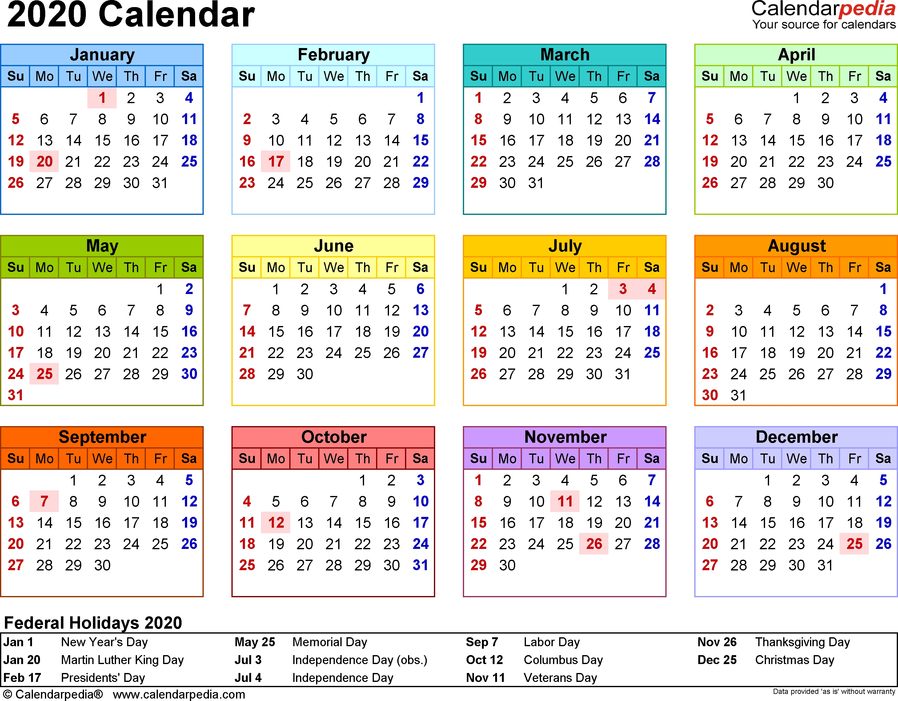 2020 Calendar - 18 Free Printable Word Calendar Templates-Microsoft Word Calendar Template 2020