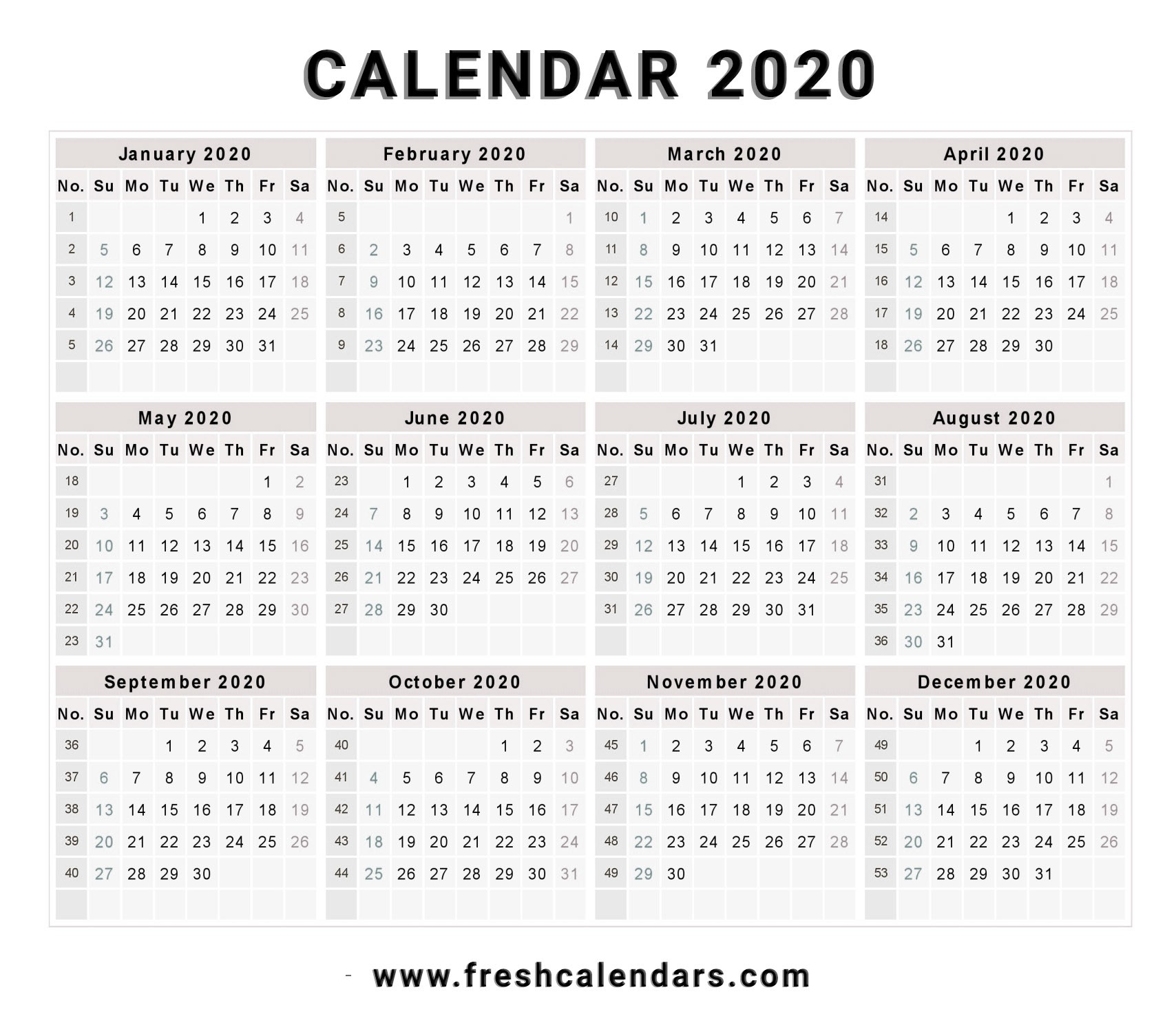 2020 Calendar-2020 Calendar Monday Thru Friday Monthly