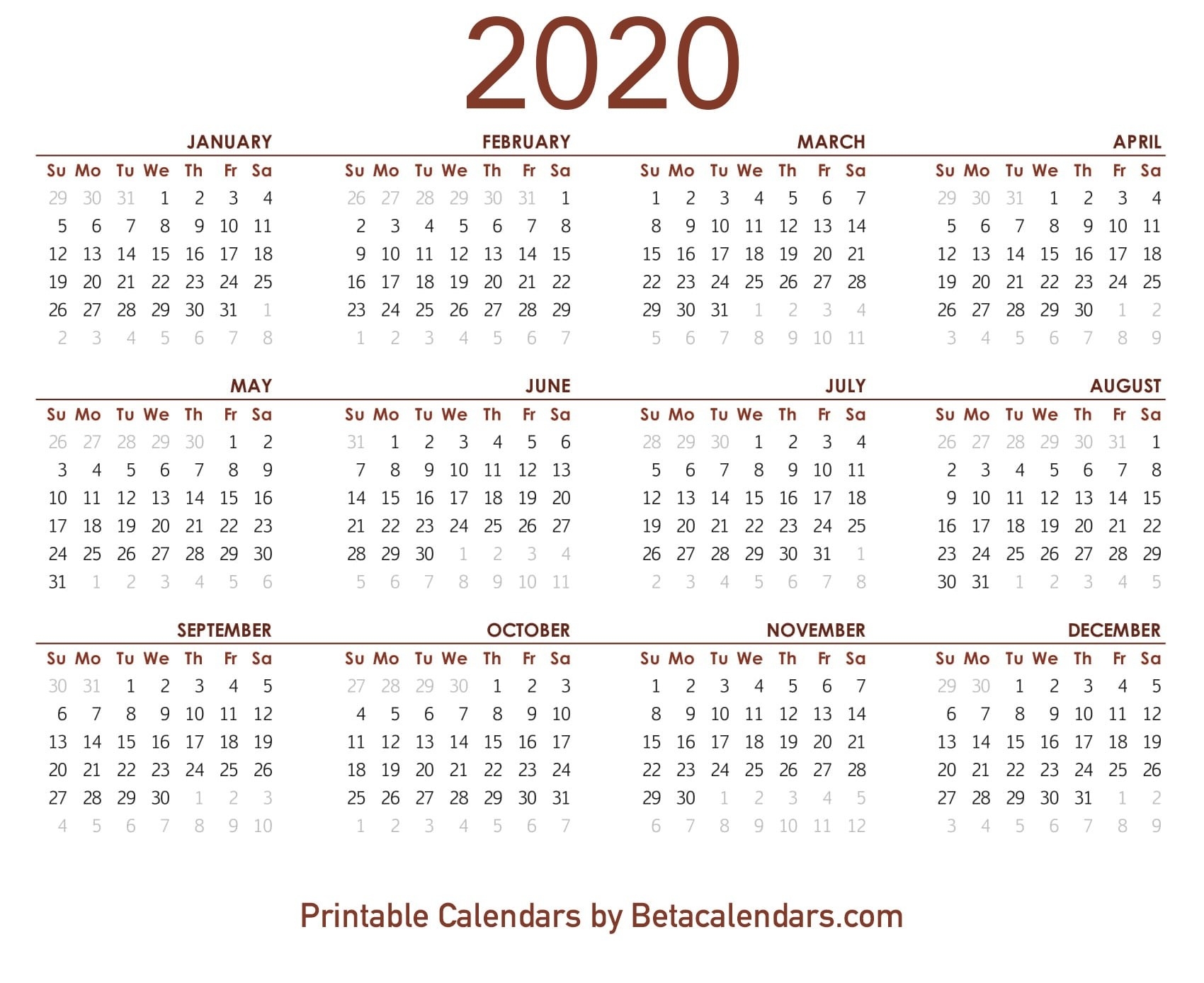 2020 Calendar - Beta Calendars-January 2020 Style 3 Calendar