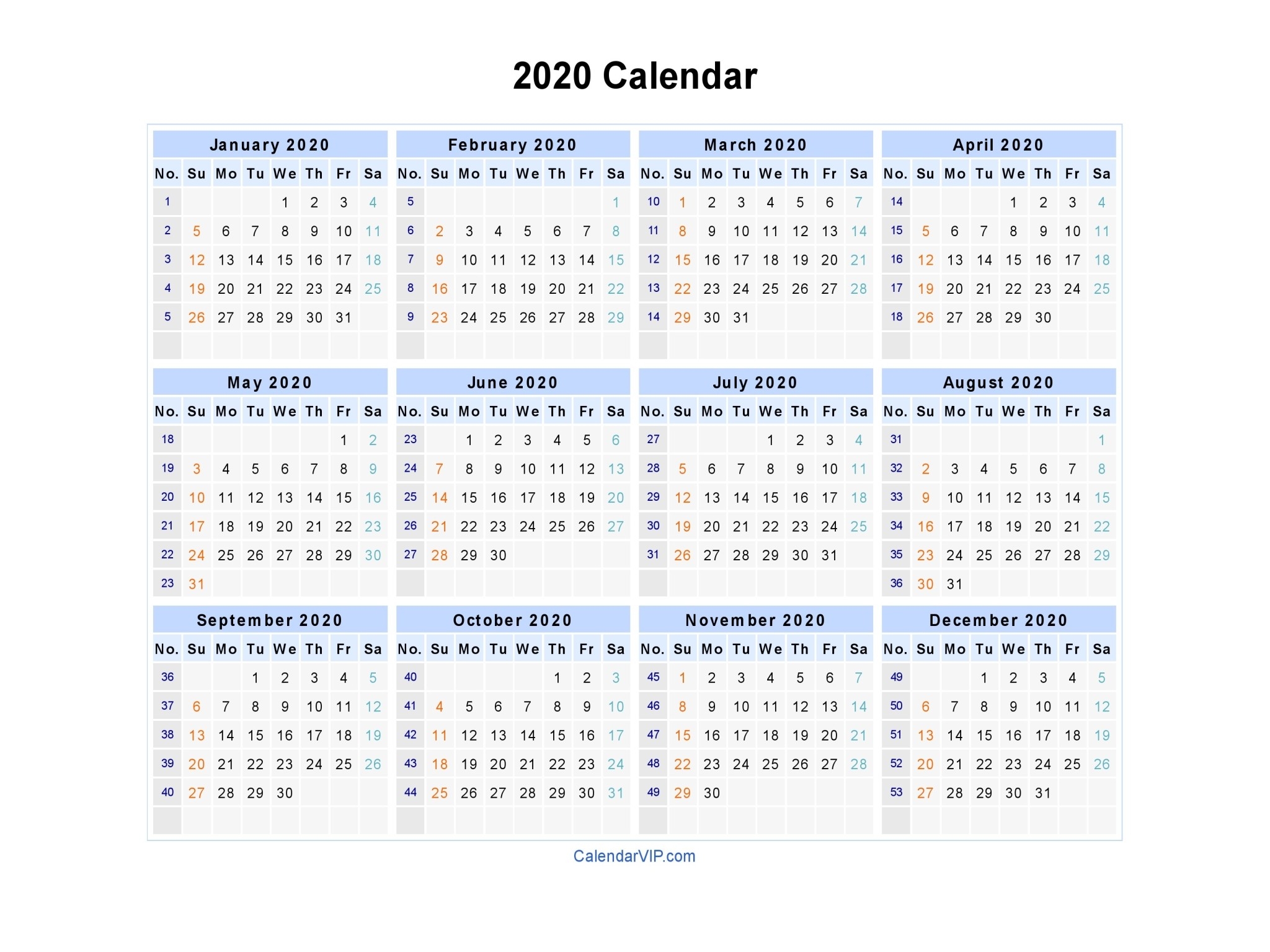 2020 Calendar - Blank Printable Calendar Template In Pdf-2020 Fillable Calendar Template