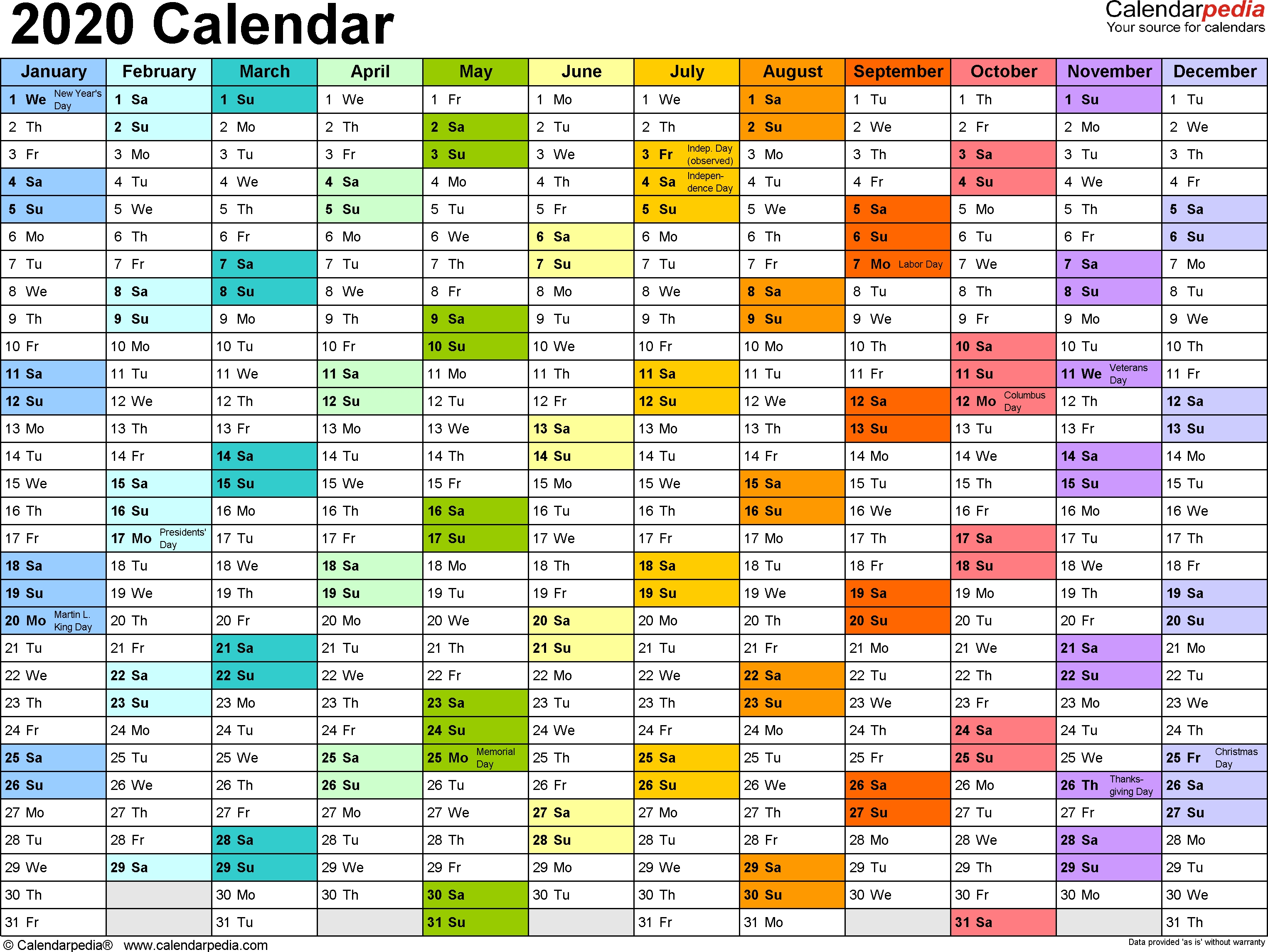 2020 Employee Vacation Planner Template | Calendar ...