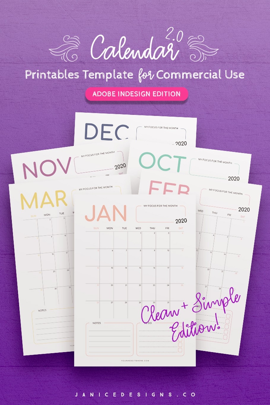 2020 Calendar Indesign Template For Commercial Use-Adobe Indesign Calendar Template 2020