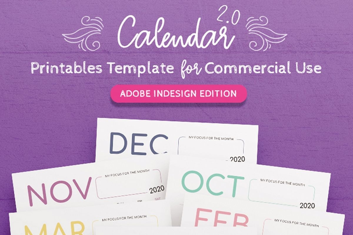 Adobe Indesign Calendar Template 2020 Calendar Template Printable