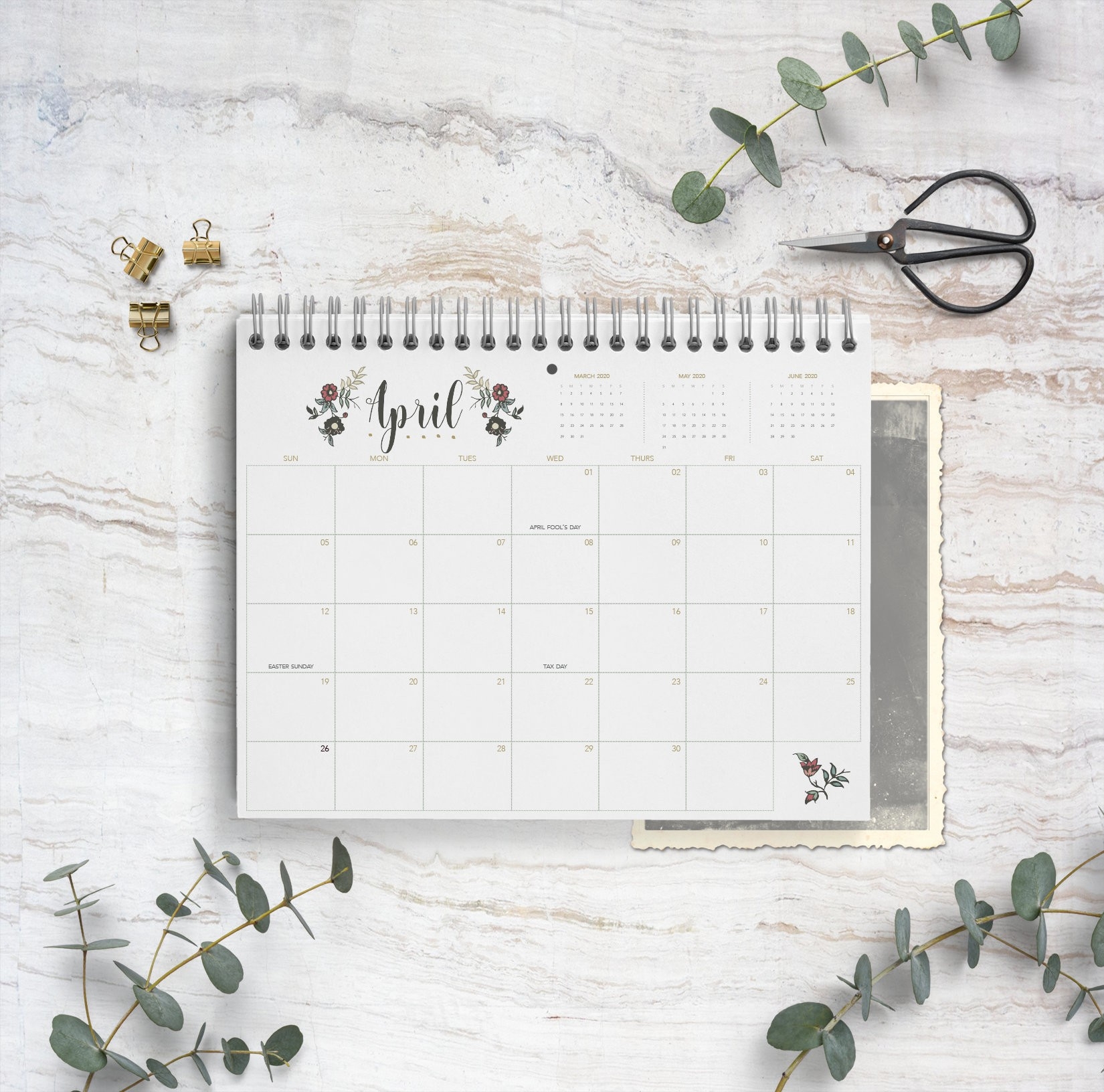 2020 Calendar Jane / Spiral Bound Calendar / Monthly Calendar / Floral  Calendar / Wall Calendar / Organize / Planner / Gift / Month-Spiral Bound Monthly Calendar