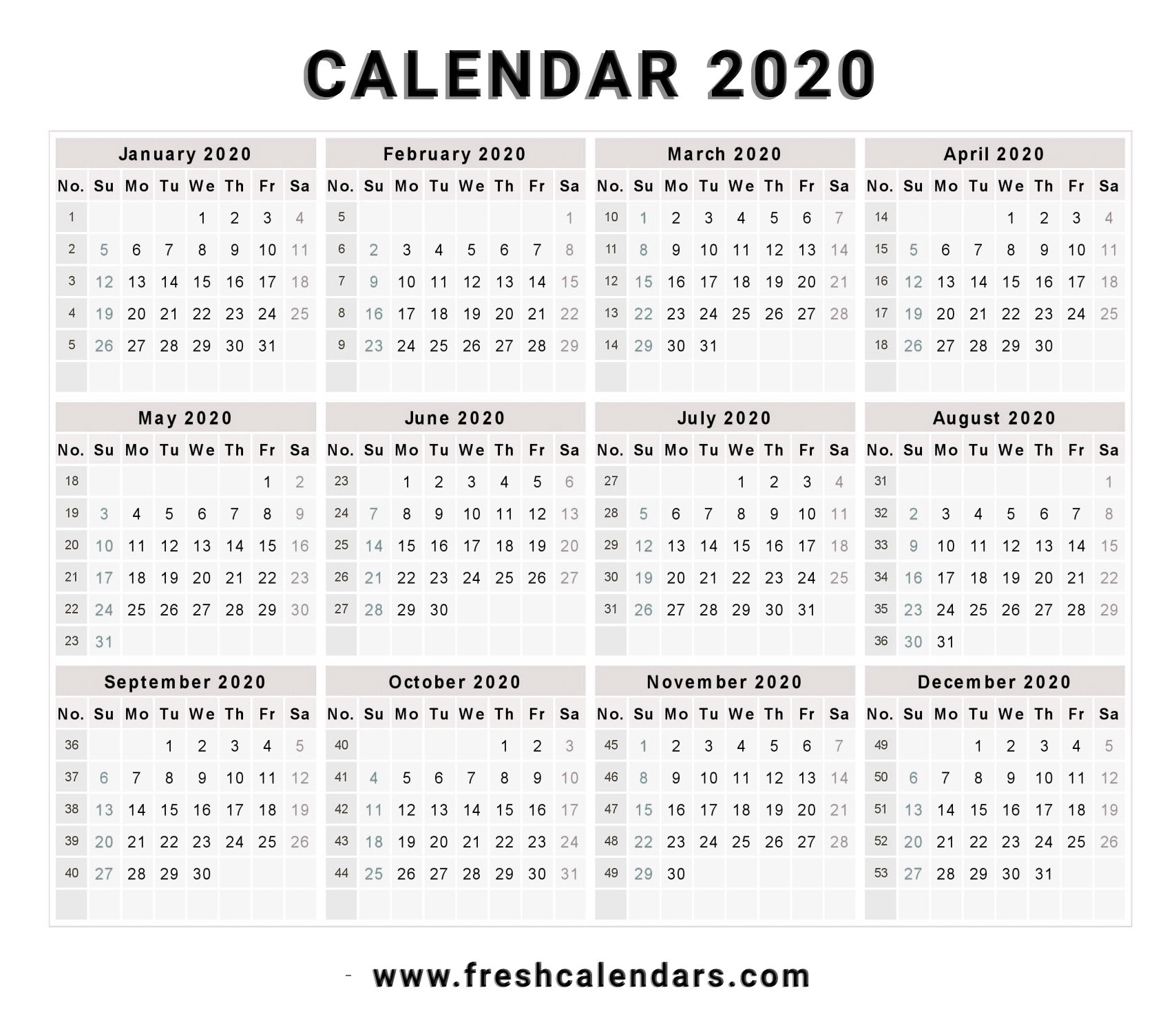 2020 Calendar-Microsoft Calendar Templates 2020