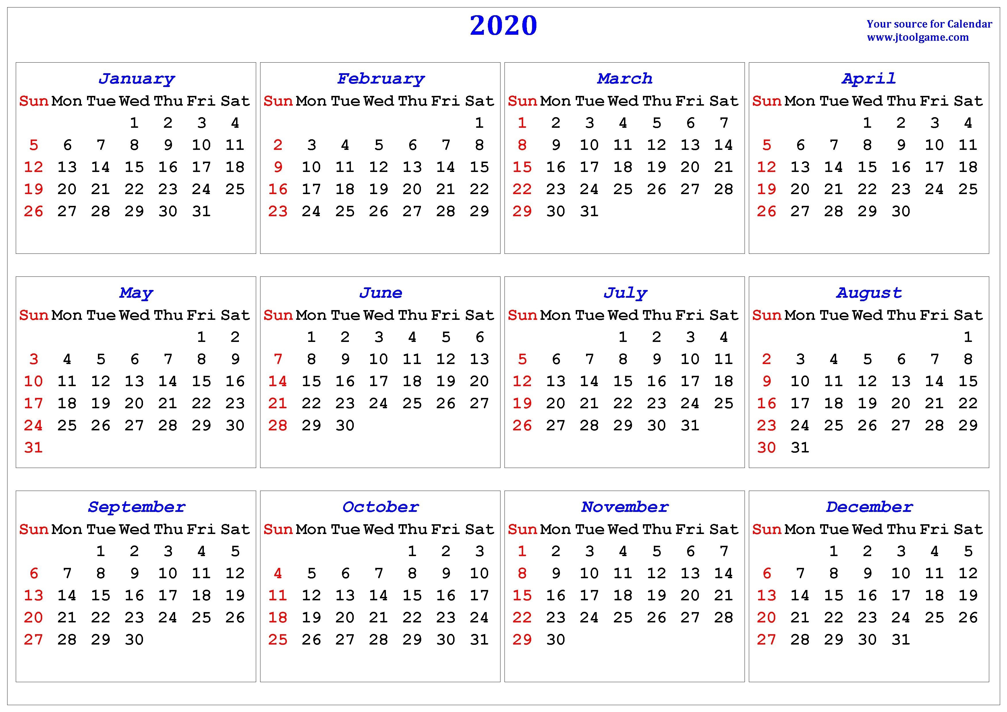 2020 Calendar - Printable Calendar. 2020 Calendar In-List Of Holidays By Month 2020