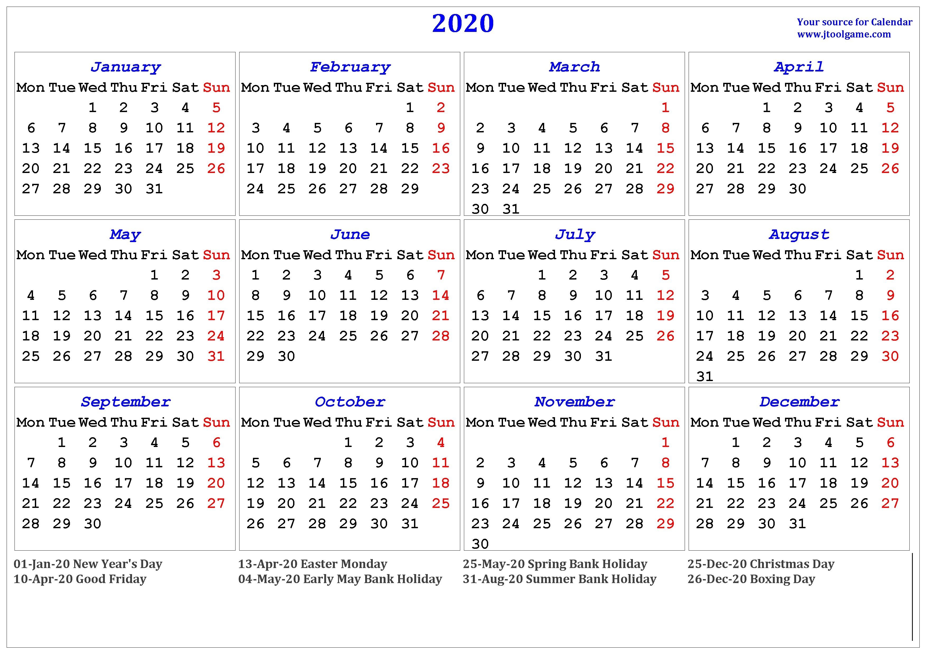 2020 Calendar - Printable Calendar. 2020 Calendar In-Printable 2020 Holidays India