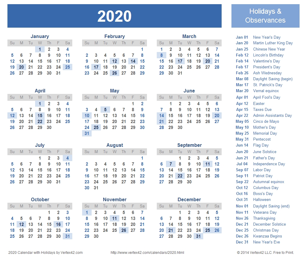 2020 Calendar Prints For Planning! | Planner | Calendar 2018-Holiday Spreadsheet Template 2020 In Hours