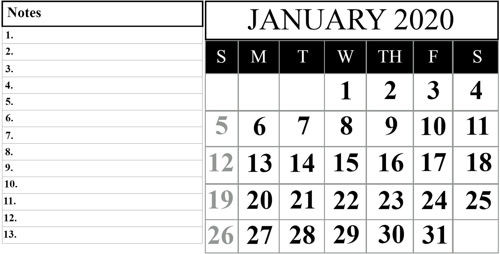 2020 Calendar Template For Kids Big Fonts | Calendar Shelter-January 2020 Calendar Waterproof