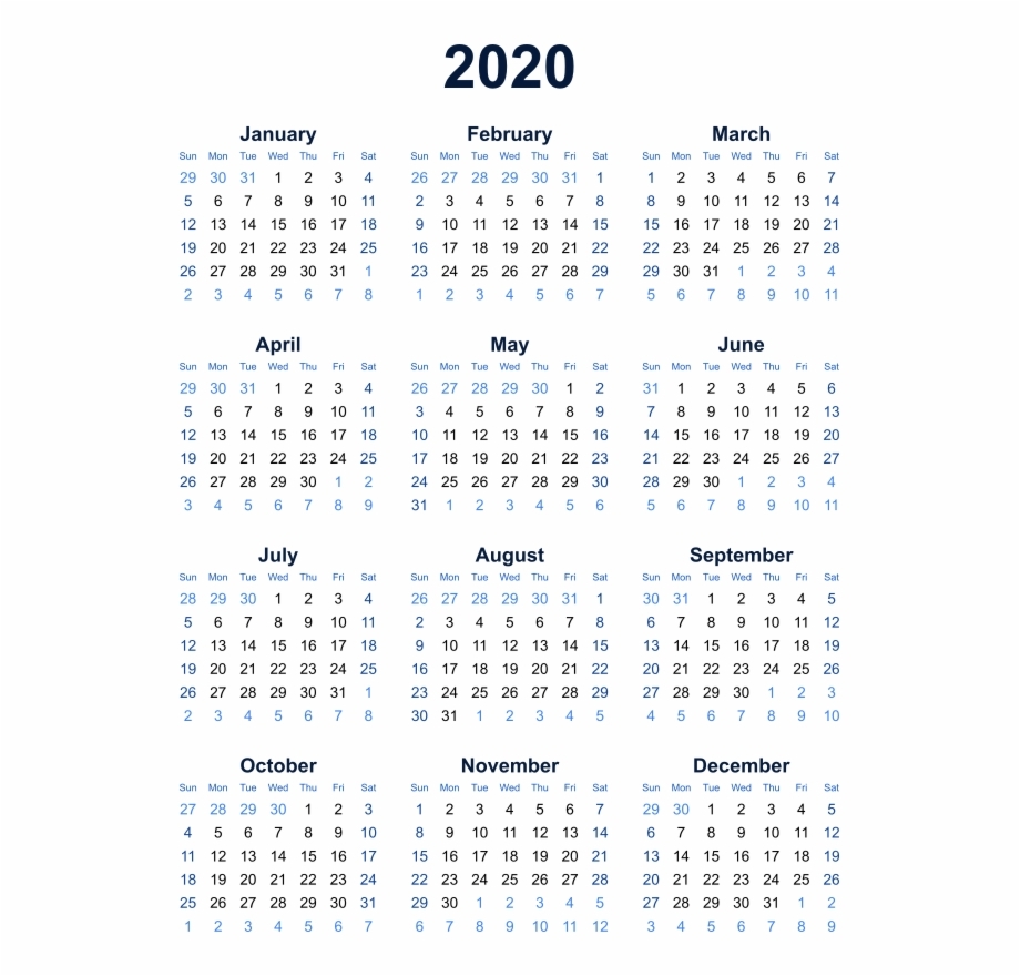 2020 Calendar Transparent Background Png - Year At A Glance-January 2020 Calendar Nz