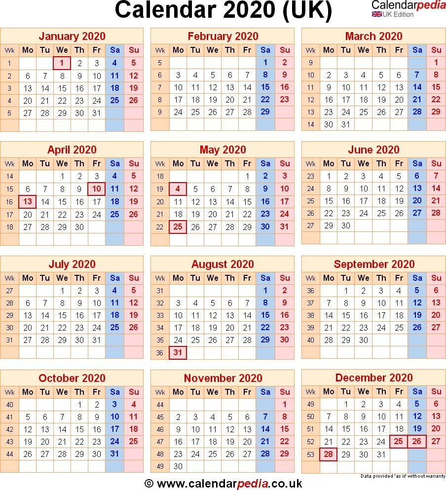 2020 Calendar Uk – Printable Year Calendar-2020 Printable Calendar Templates Uk
