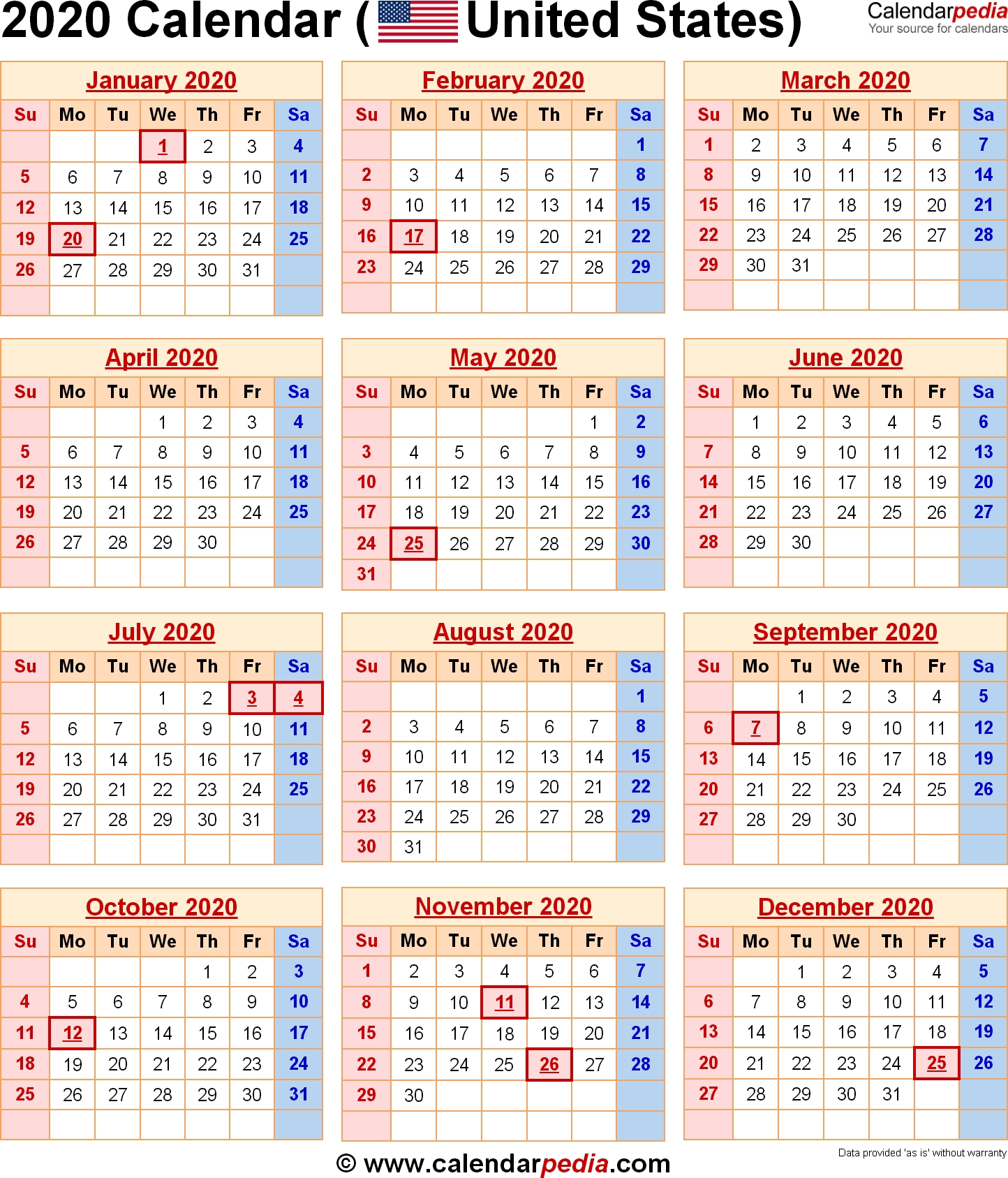 2020 Calendar With Federal Holidays &amp; Excel/pdf/word Templates-2020 Calendar Photo Holidays