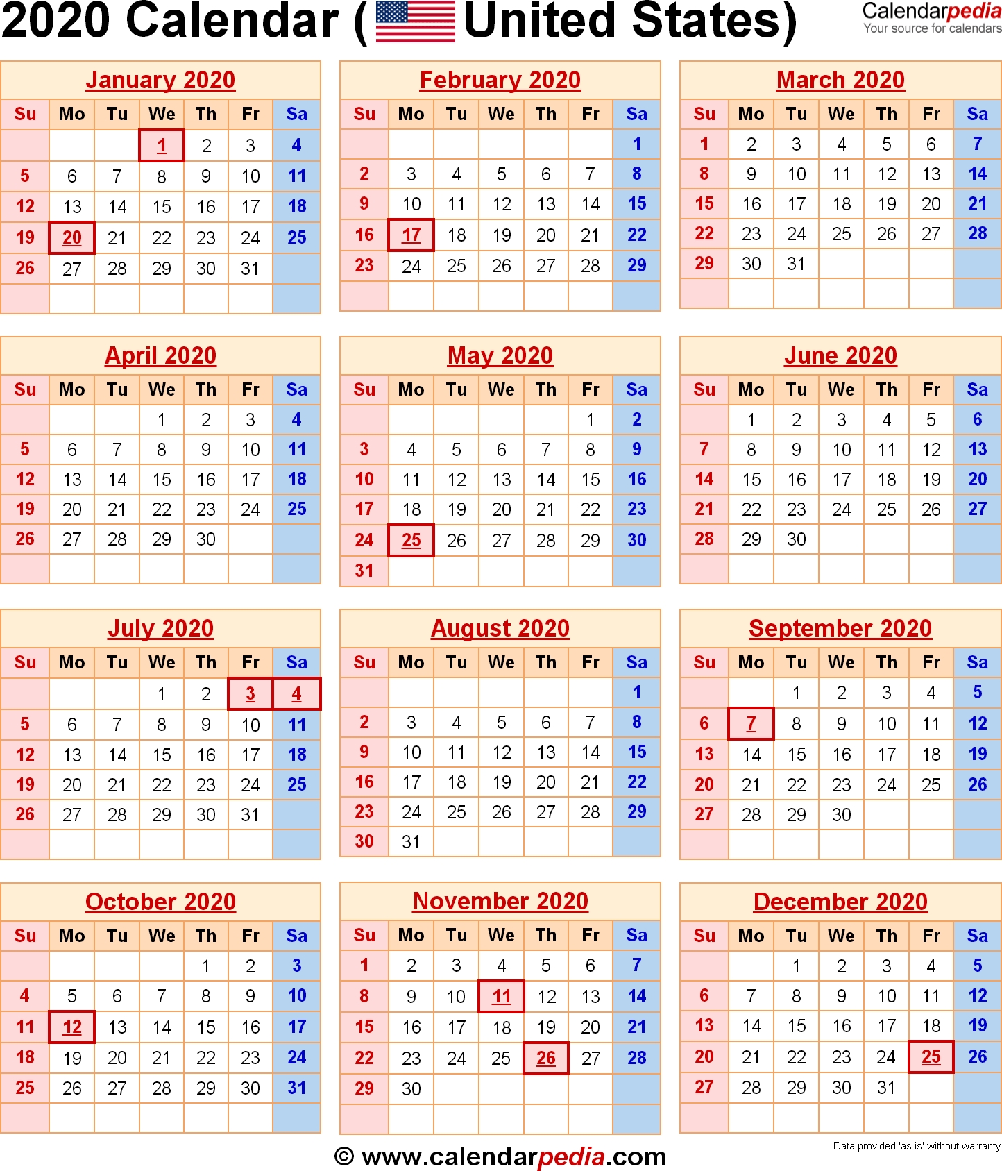 2020 Calendar With Federal Holidays &amp; Excel/pdf/word Templates-Calendar 2020 Printable Holidays Special