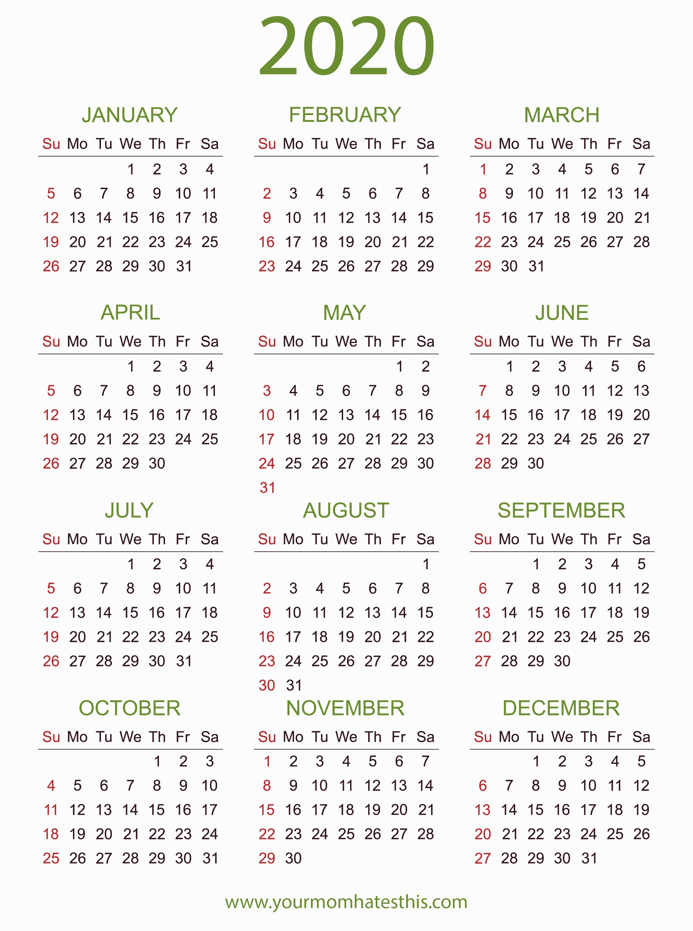2020 Calendars In Pdf - Download Templates Of Calendar 2020-Sa 2020 Calendar With Holidays