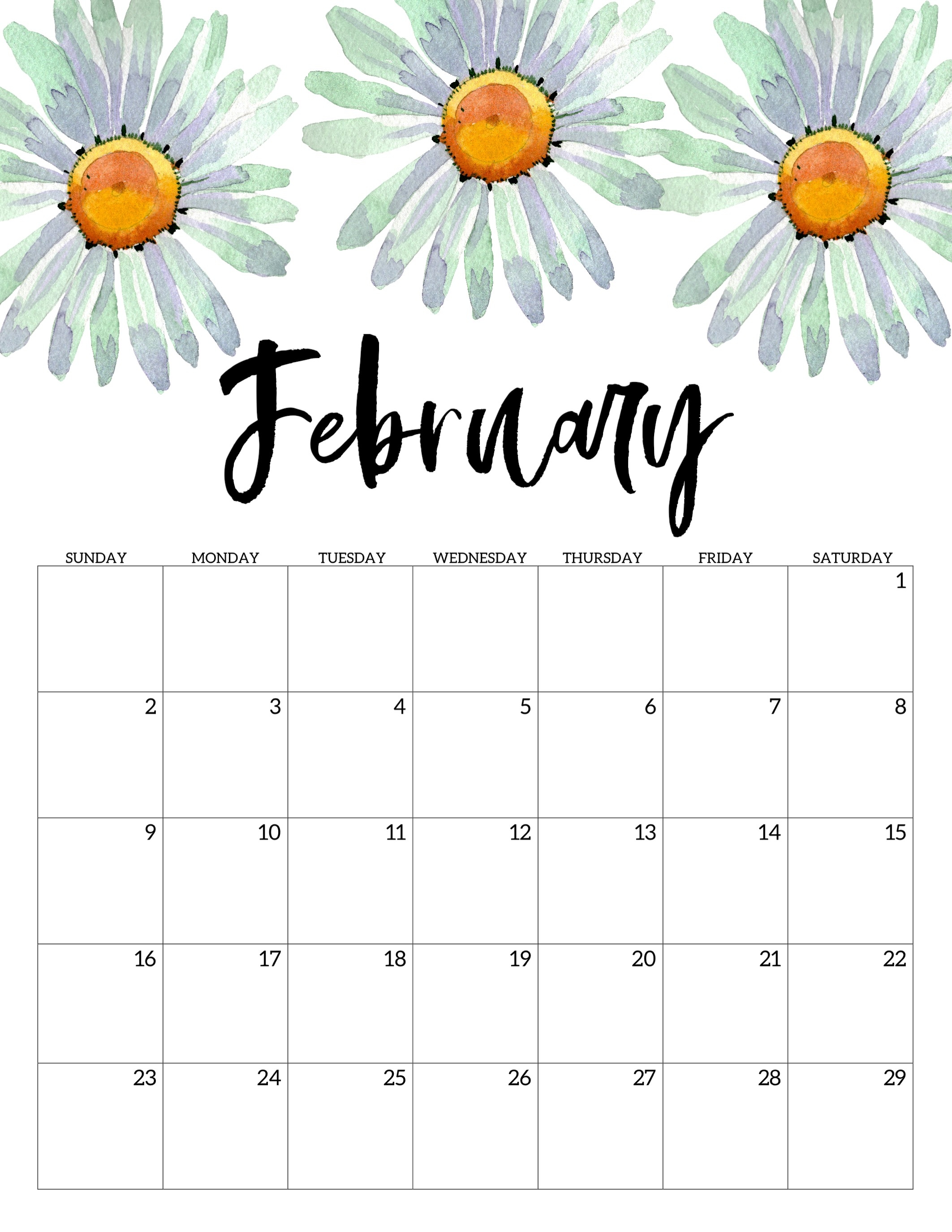 2020 Free Printable Calendar - Floral - Paper Trail Design-January 2020 Calendar Cute