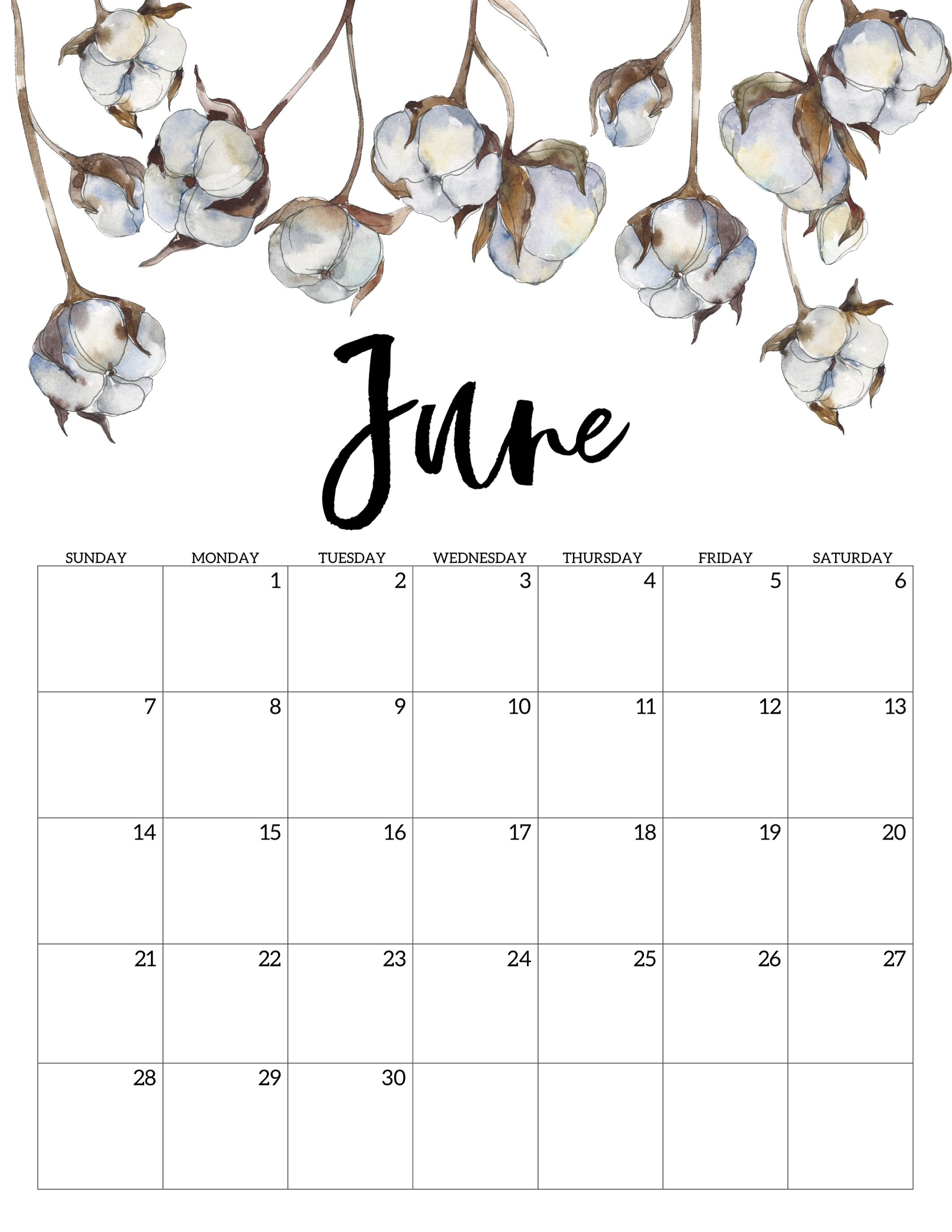2020 Free Printable Calendar - Floral - Paper Trail Design-January 2020 Calendar Cute