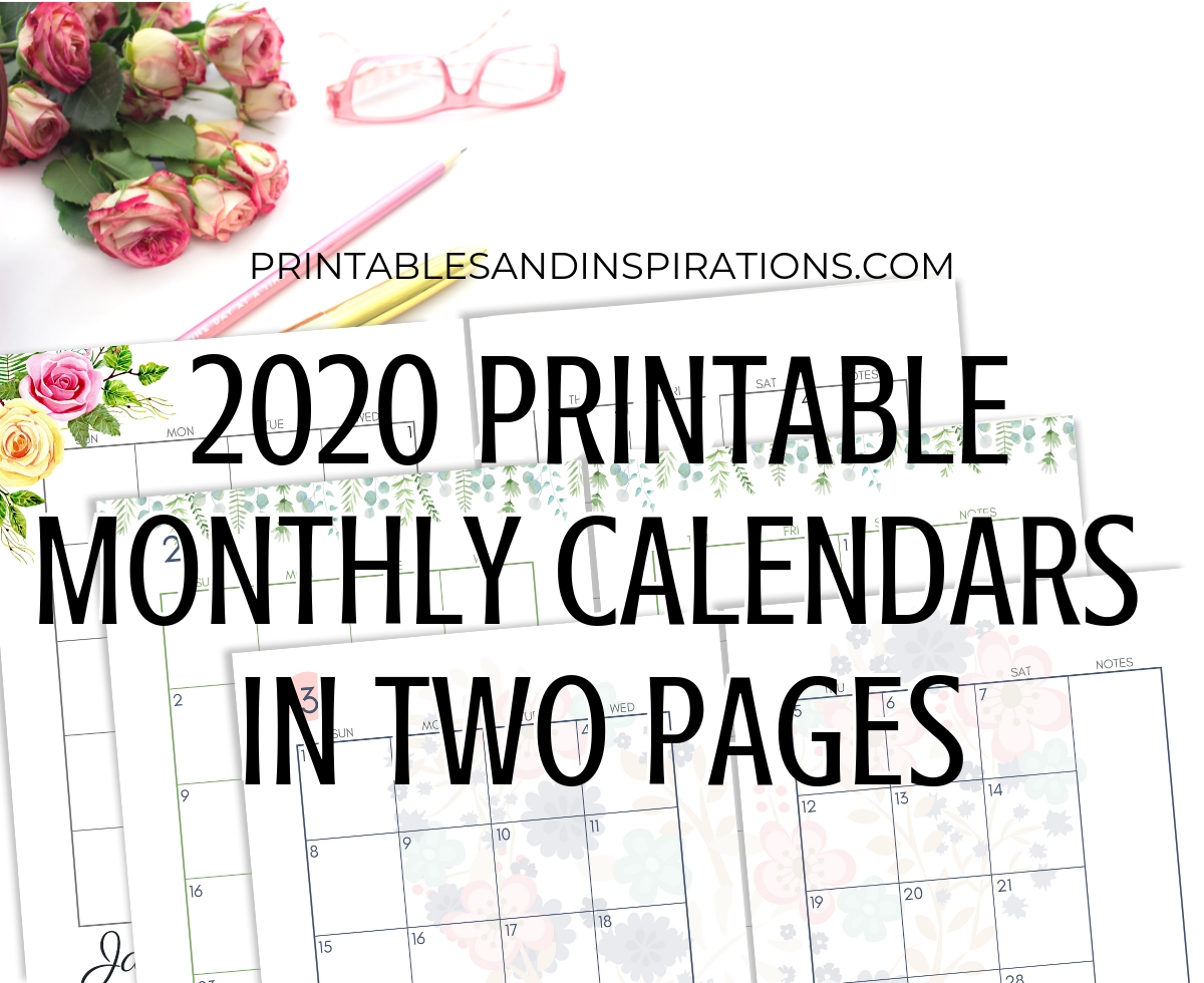 2020 Monthly Calendar Two Page Spread – Free Printable-Download Free Two Page Monthly Calendar 2020